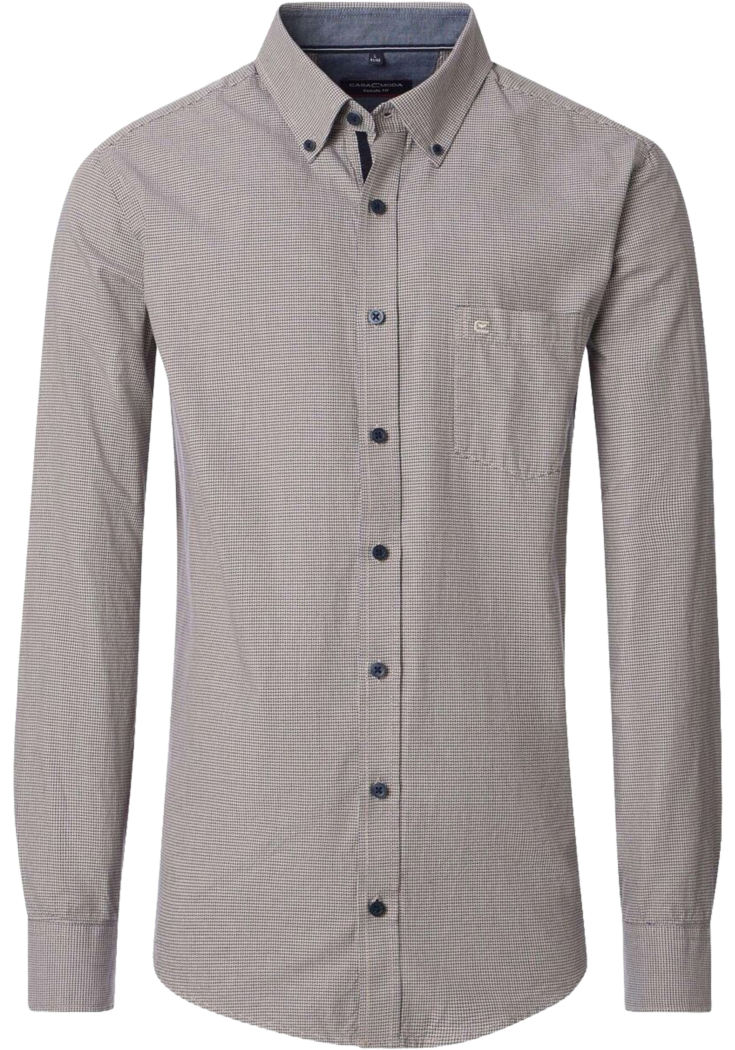 CASA MODA Sport casual fit overhemd, dobby, blauw, wit en beige mini dessin