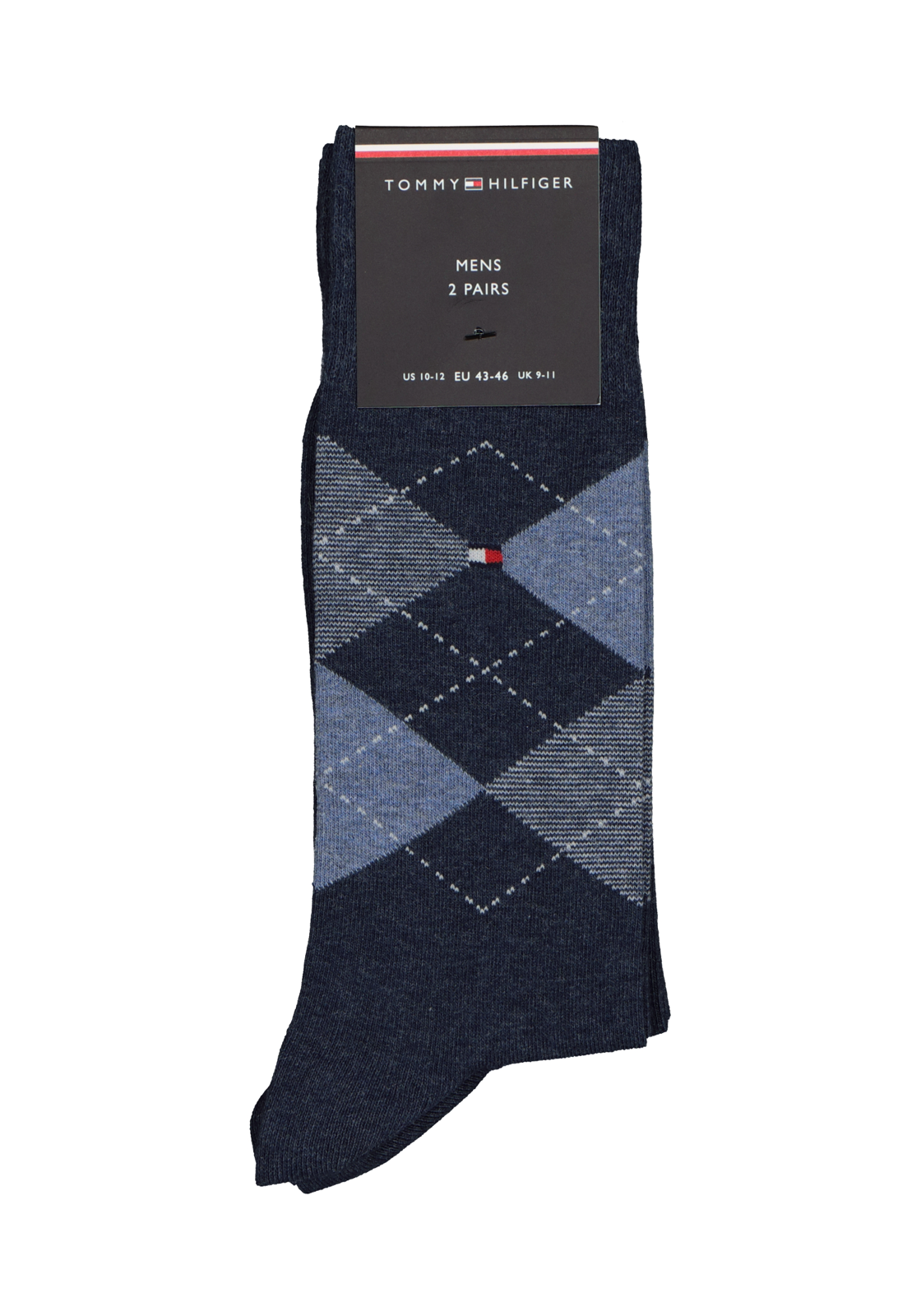 5-8718824979175_sok_HR Tommy Hilfiger Check Socks (2-pack), herensokken katoen, geruit en uni, jeans blauw