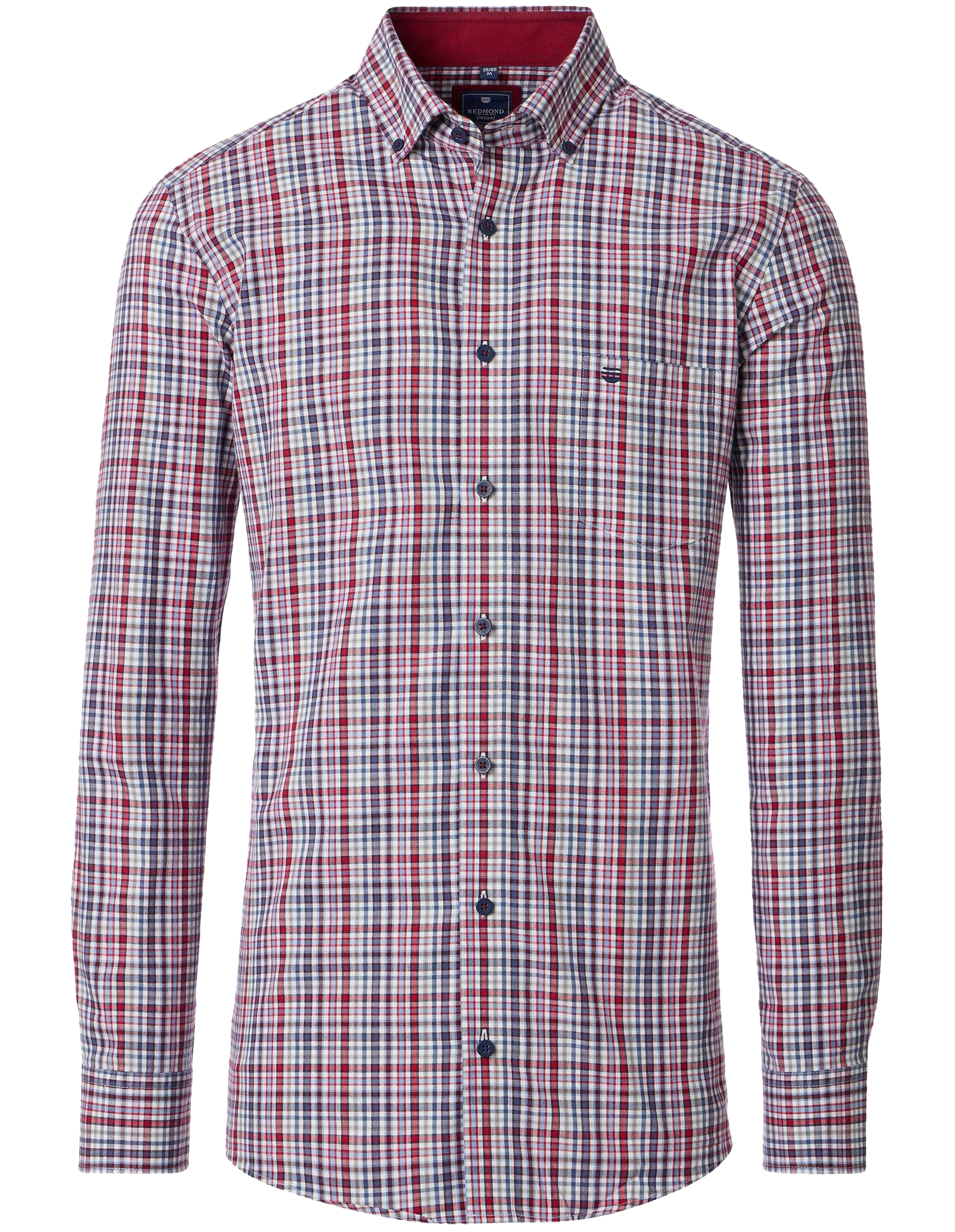 Redmond comfort fit overhemd, twill, blauw, wit, rood en grijs geruit