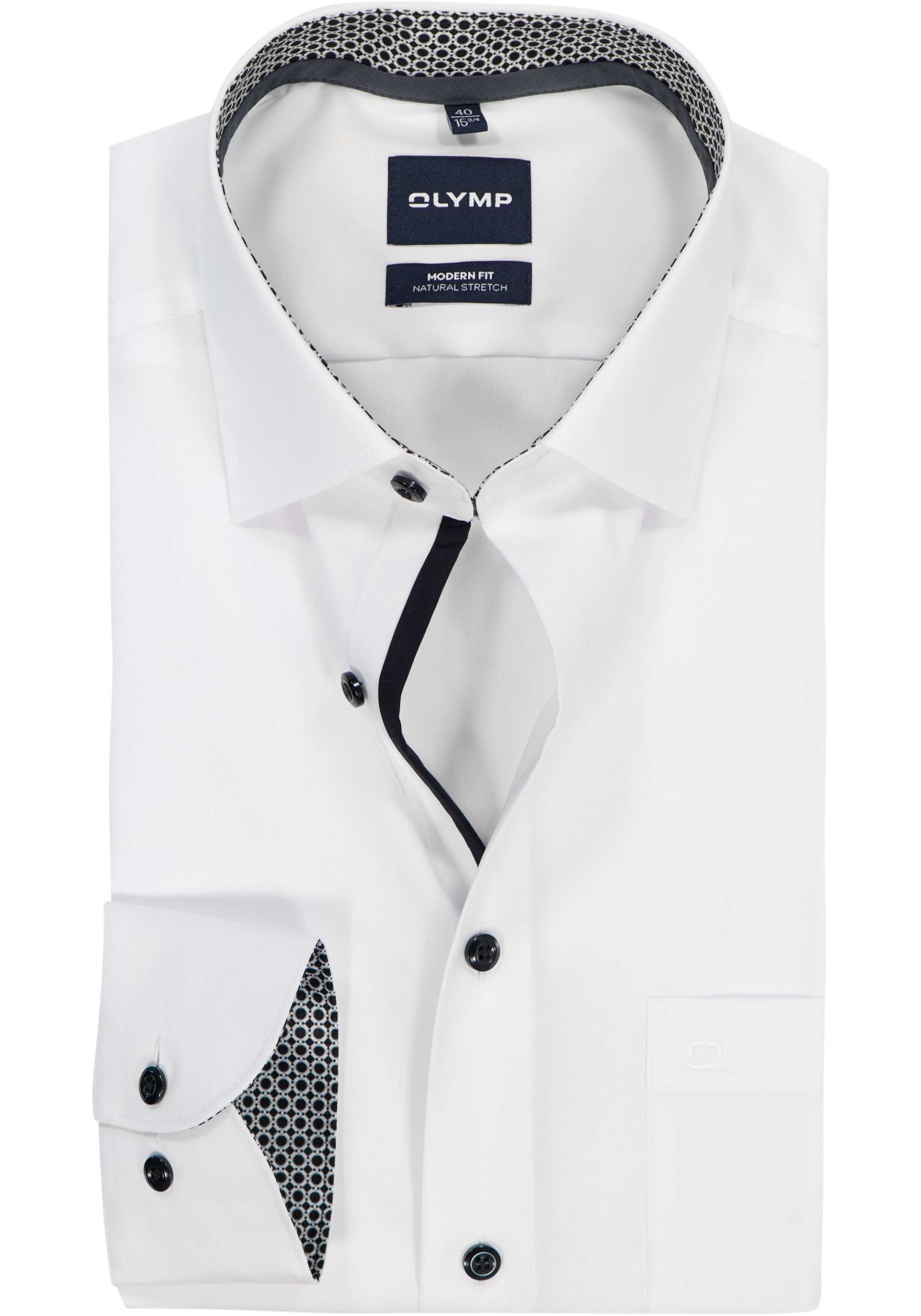 OLYMP Luxor modern fit overhemd, mouwlengte 7, popeline, wit