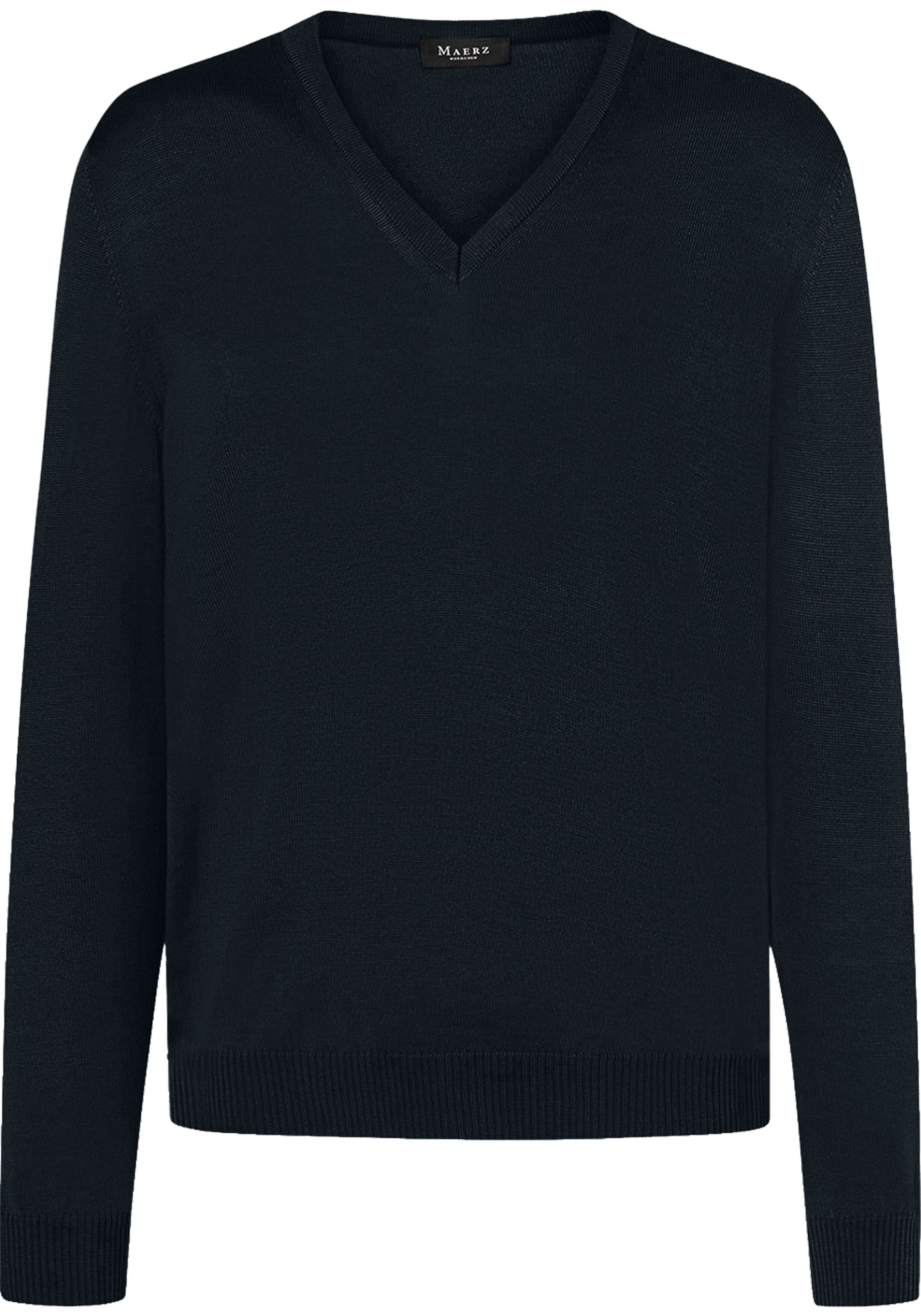 MAERZ Classic Fit heren trui met V-hals wol, zwart