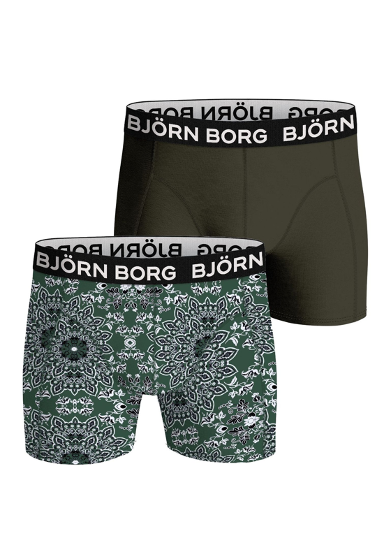 Bjorn Borg Bamboo Cotton Blend boxers, heren boxers normale lengte (2-pack), olijfgroen en groen met print Bjorn Borg Bamboo Cotton Blend boxers, heren boxers normale lengte (2-pack), olijfgroen en groen met print