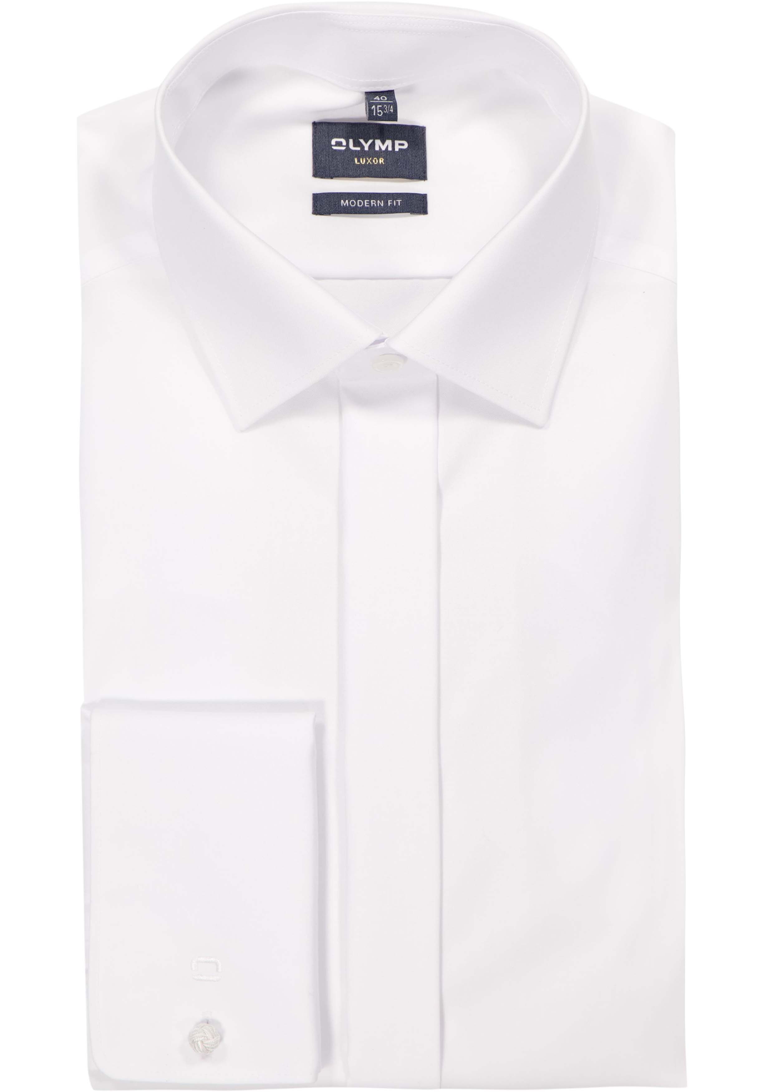 OLYMP Luxor modern fit overhemd, smoking overhemd, mouwlengte 7, wit met Kent kraag