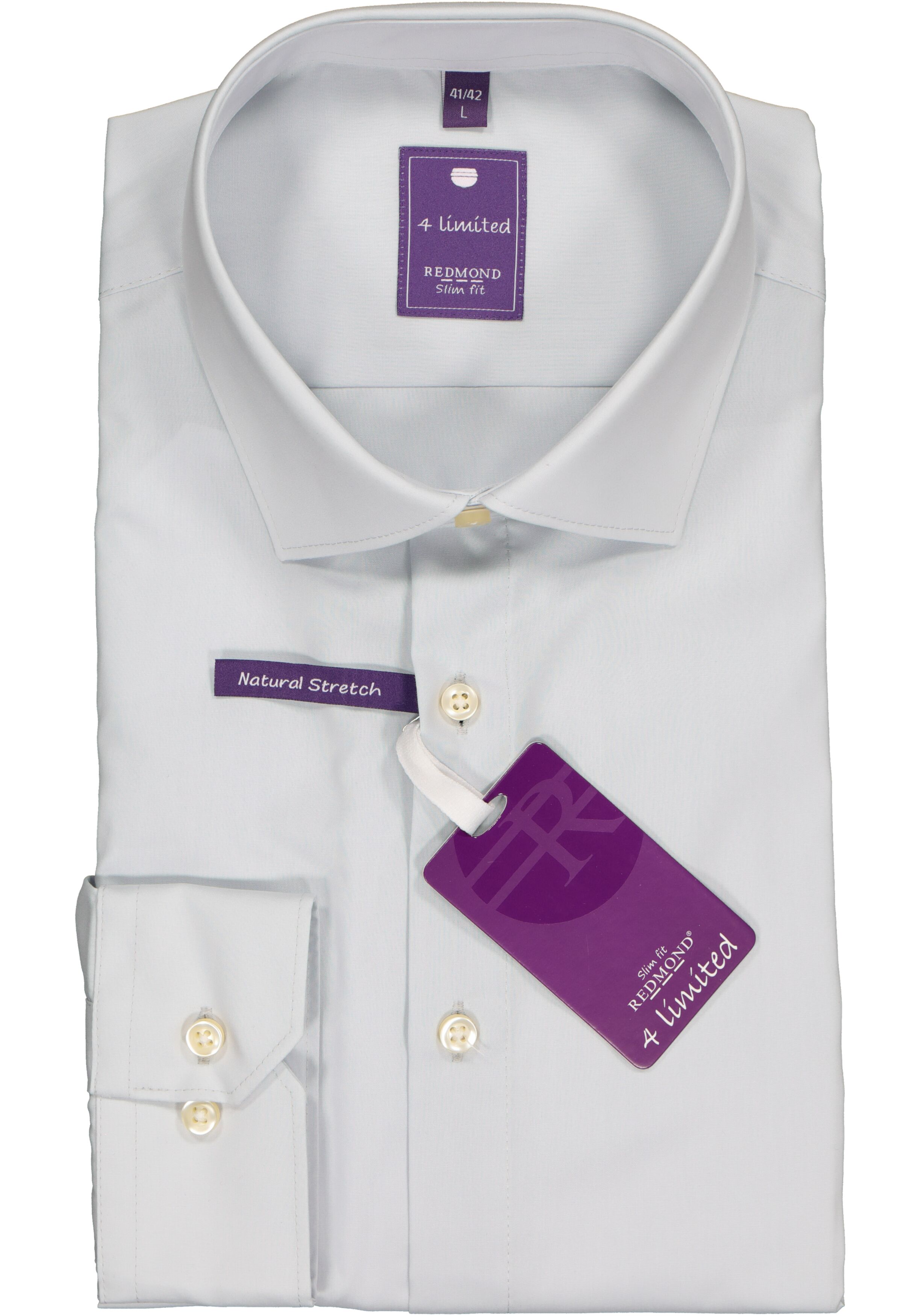 Redmond slim fit overhemd, licht grijs