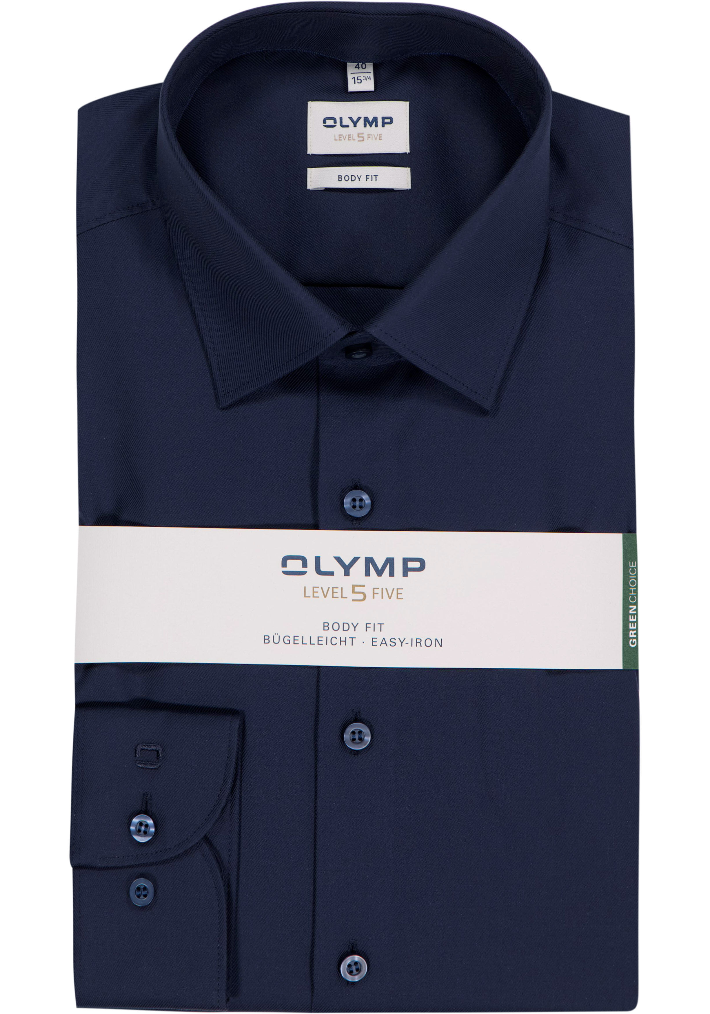 OLYMP Level 5 body fit overhemd, nachtblauw twill