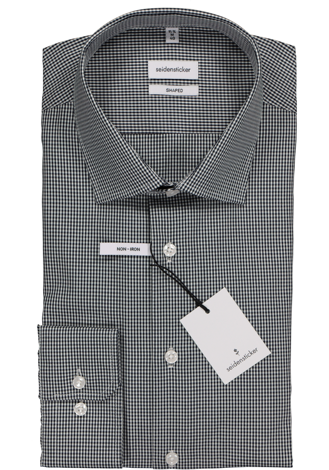 2-4048872000540_seidensticker-overhemd_HR Seidensticker shaped fit overhemd, donkerblauw met wit geruit