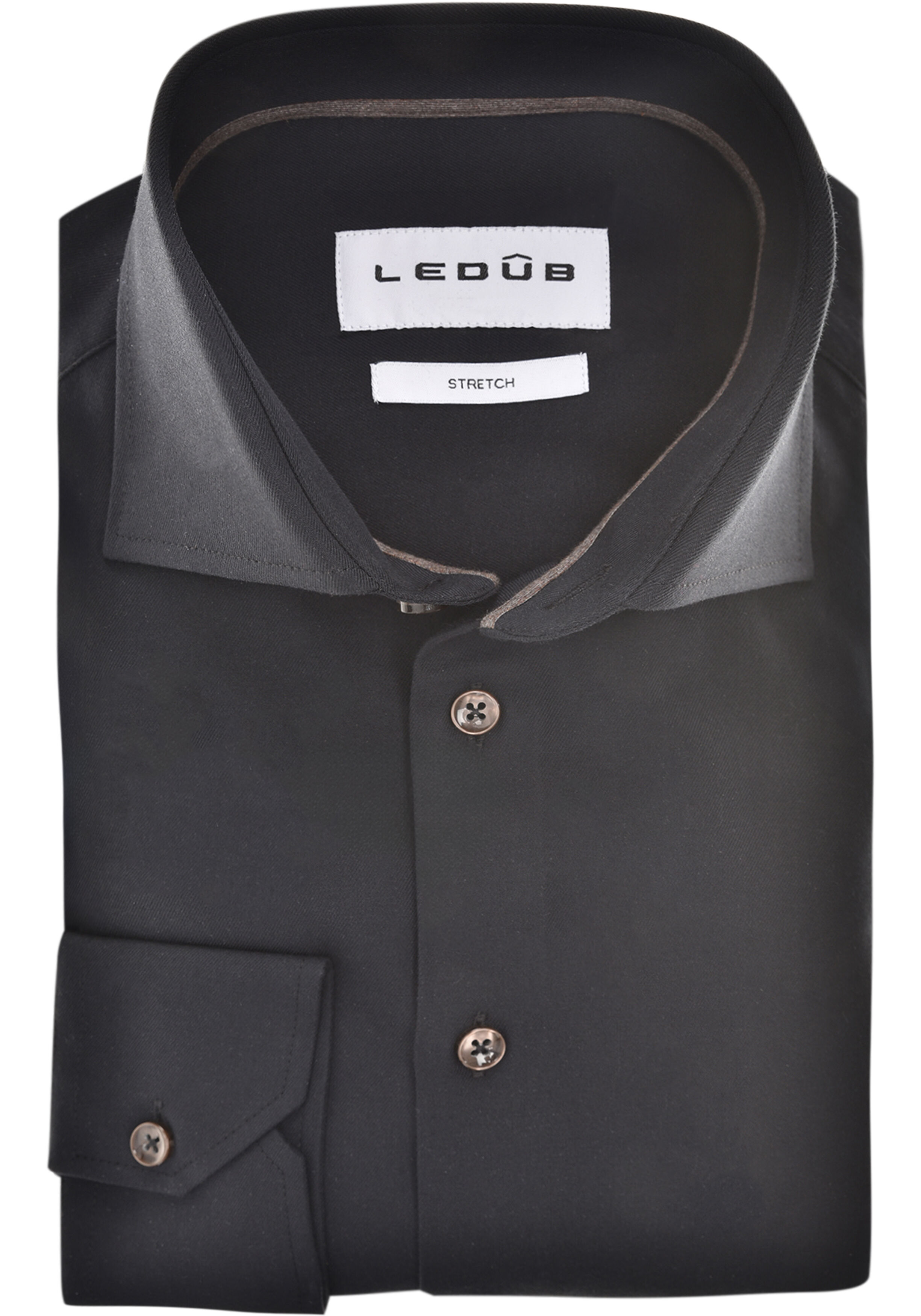 Ledub modern fit overhemd, mouwlengte 72 cm, popeline, zwart