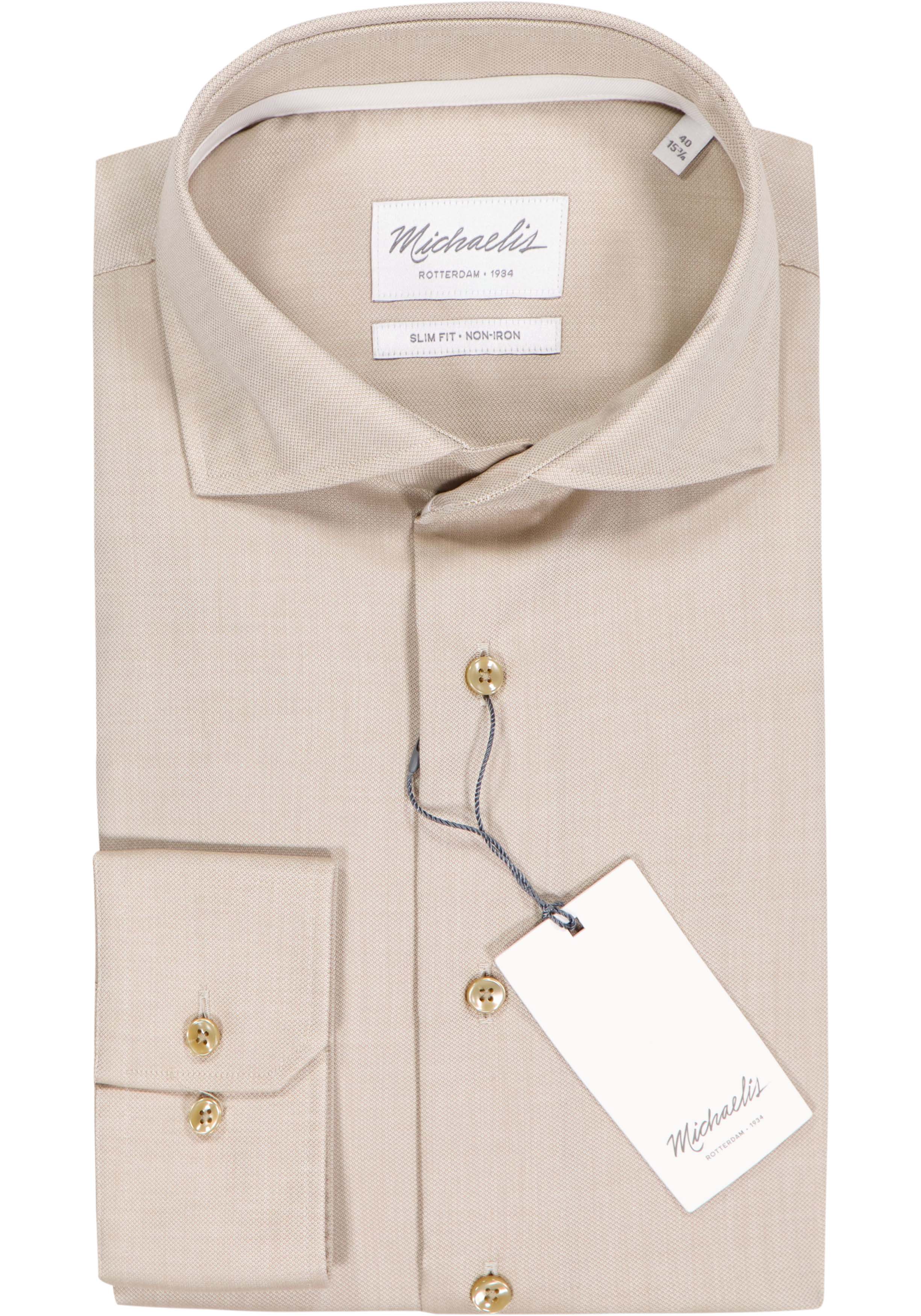 Michaelis slim fit heren overhemd, structuur, beige