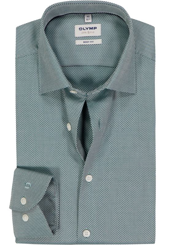 OLYMP Level 5 body fit overhemd, structuur, donkergroen OLYMP Level 5 body fit overhemd, structuur, donkergroen