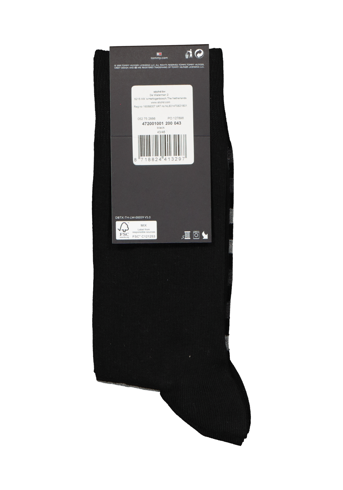 6-8718824413297_sok_HR Tommy Hilfiger Duo Stripe Socks (2-pack), herensokken katoen, gestreept en uni, zwart met grijs