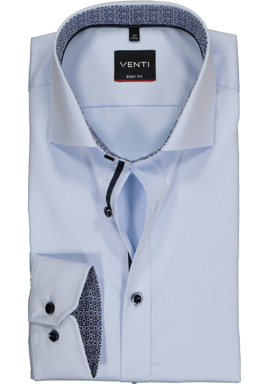 1-4060031914833_venti-overhemd_HR VENTI body fit overhemd, lichtblauw twill (contrast)