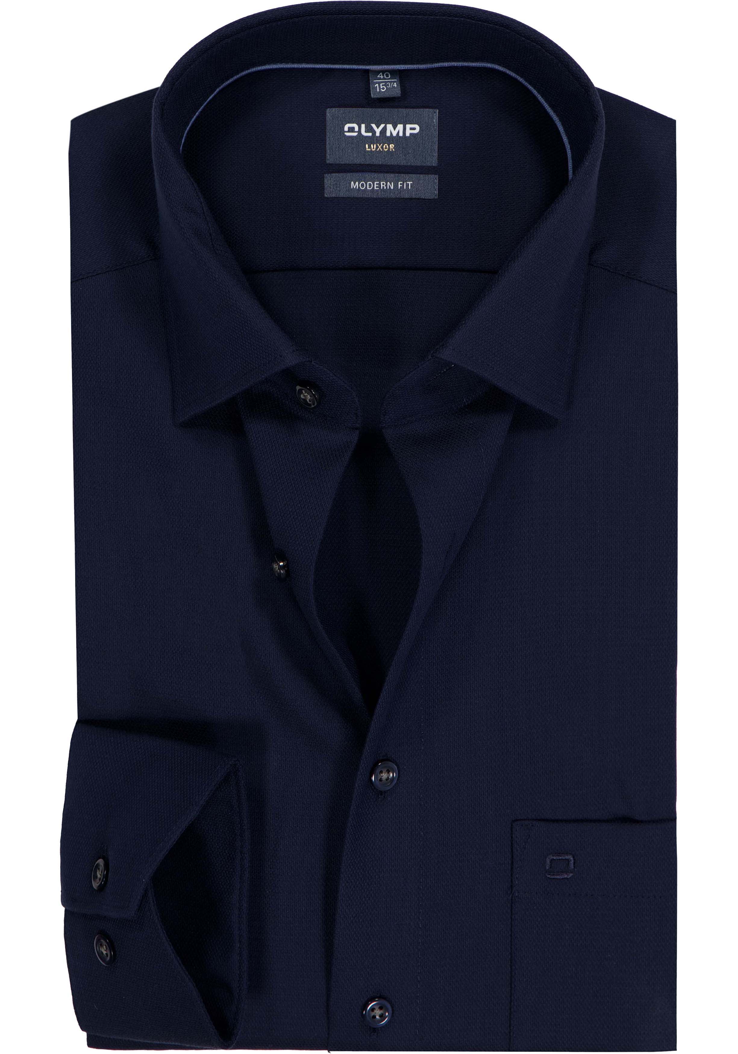 OLYMP Luxor modern fit overhemd, structuur, marine blauw