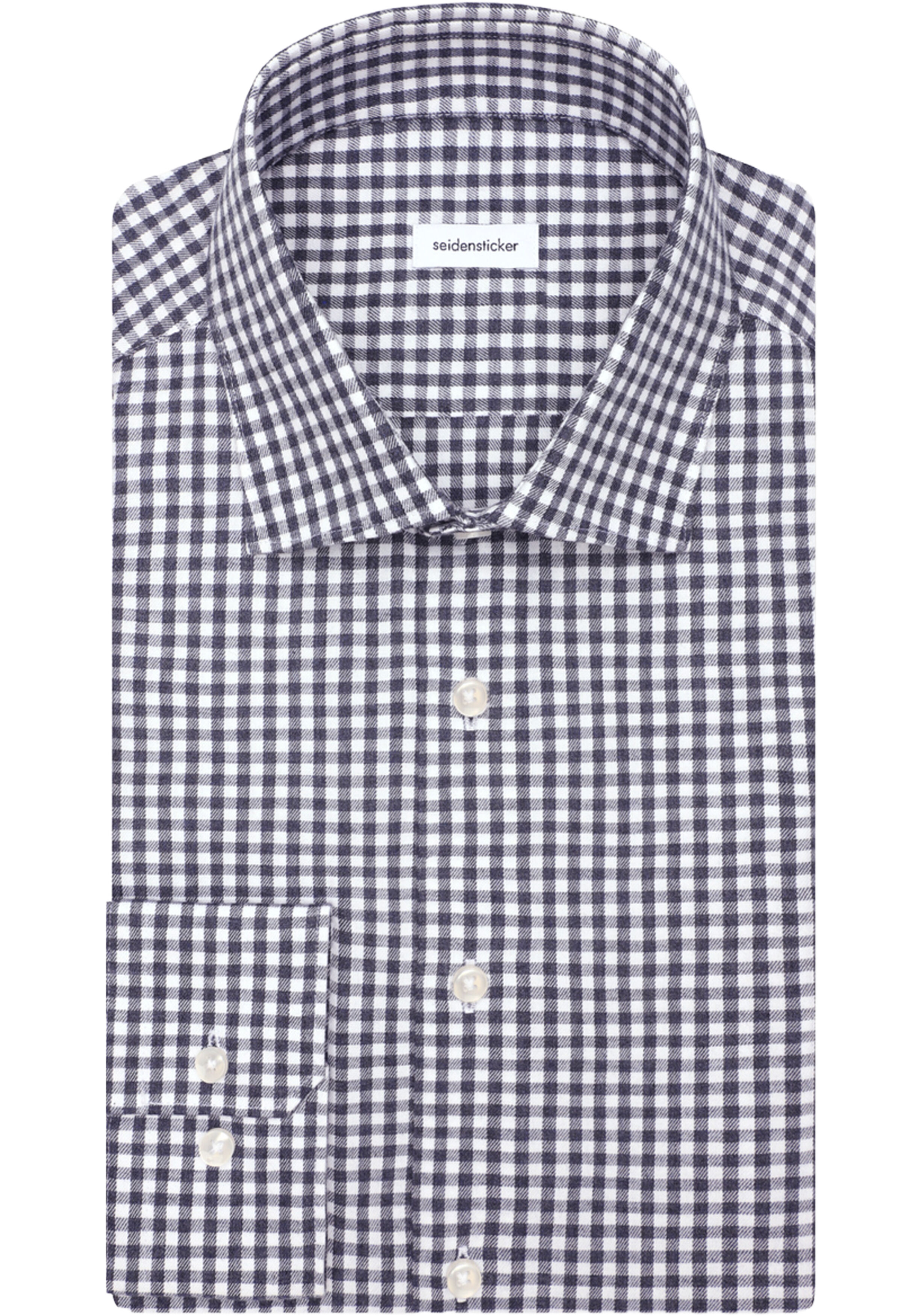 Seidensticker shaped fit overhemd, popeline, blauw geruit