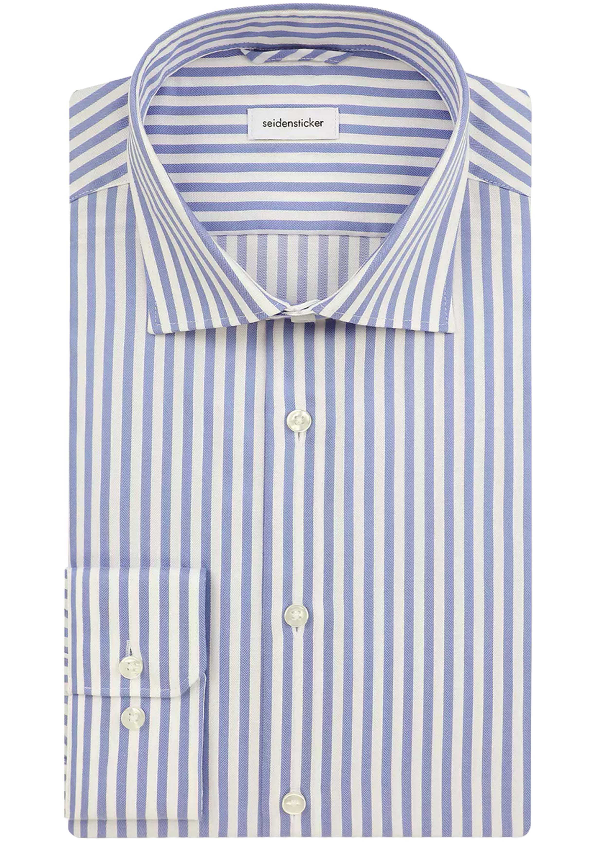 Seidensticker shaped fit overhemd, mouwlengte 7, popeline, blauw gestreept