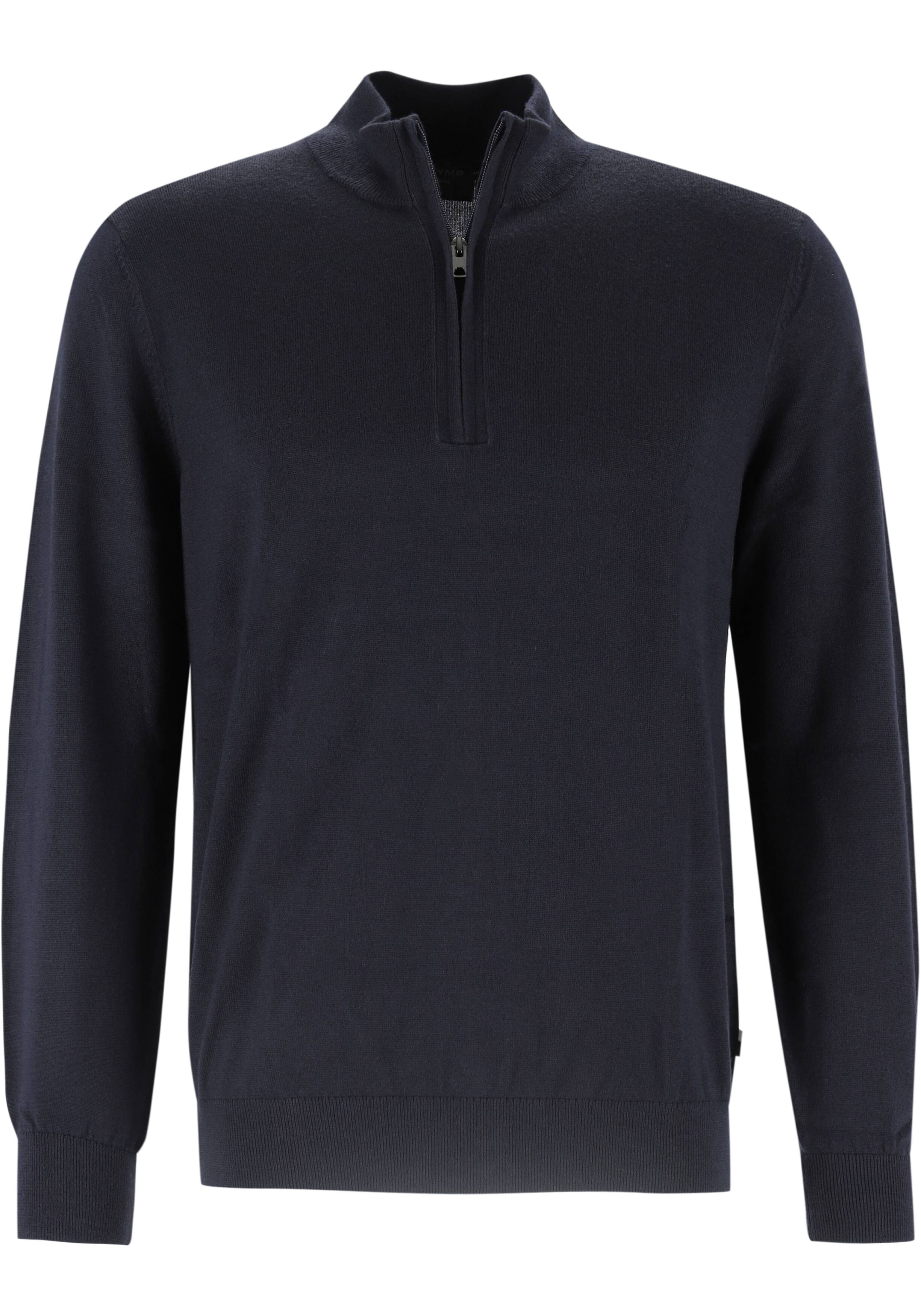 OLYMP modern fit half zip trui wol, korte rits, marine blauw