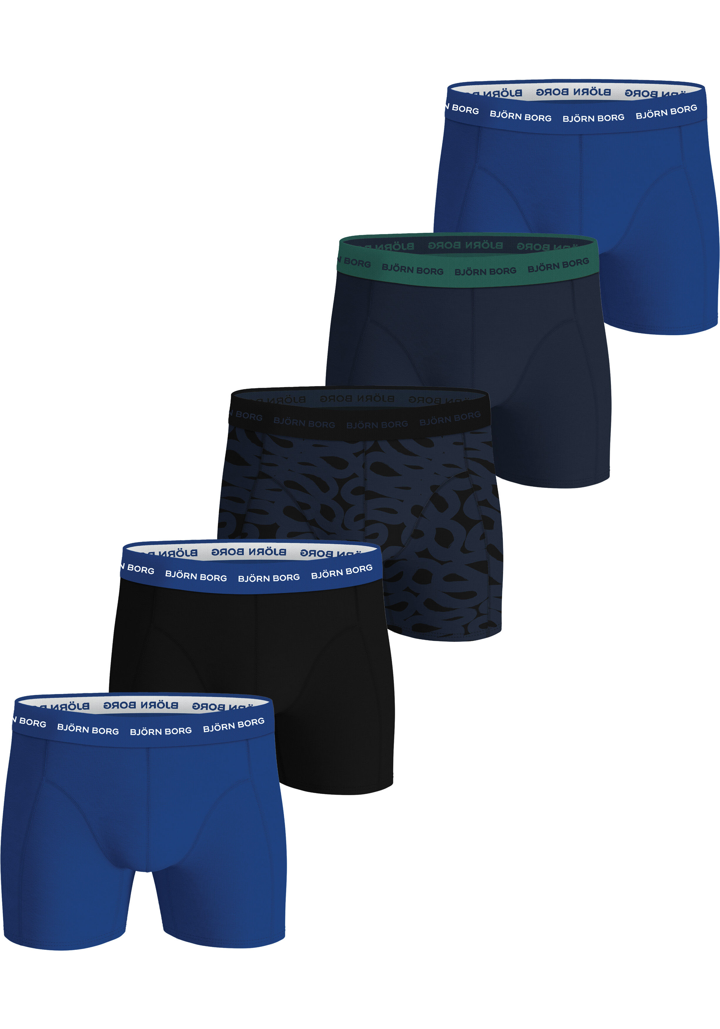 Bjorn Borg Cotton Stretch boxers, heren boxers normale lengte (5-pack), blauw, blauw, print, zwart, blauw