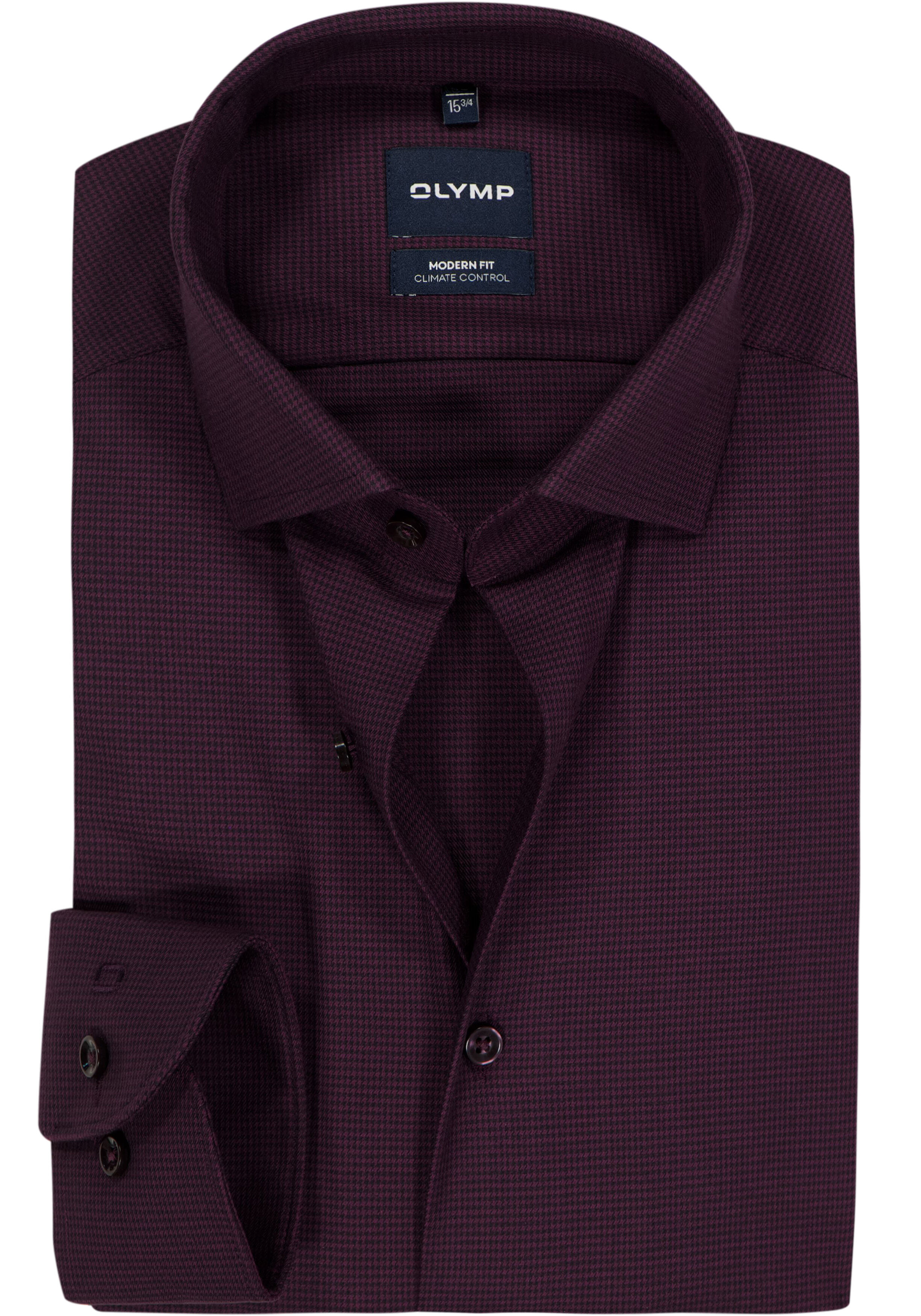 OLYMP 24/7 Luxor modern fit overhemd, mouwlengte 7, structuur, bordeaux rood