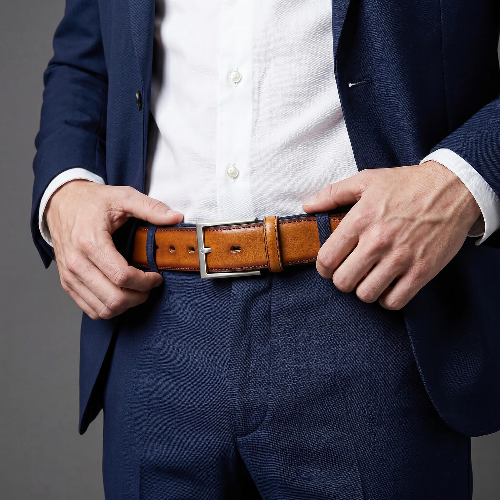 LINDENMANN leren heren riem, cognac
