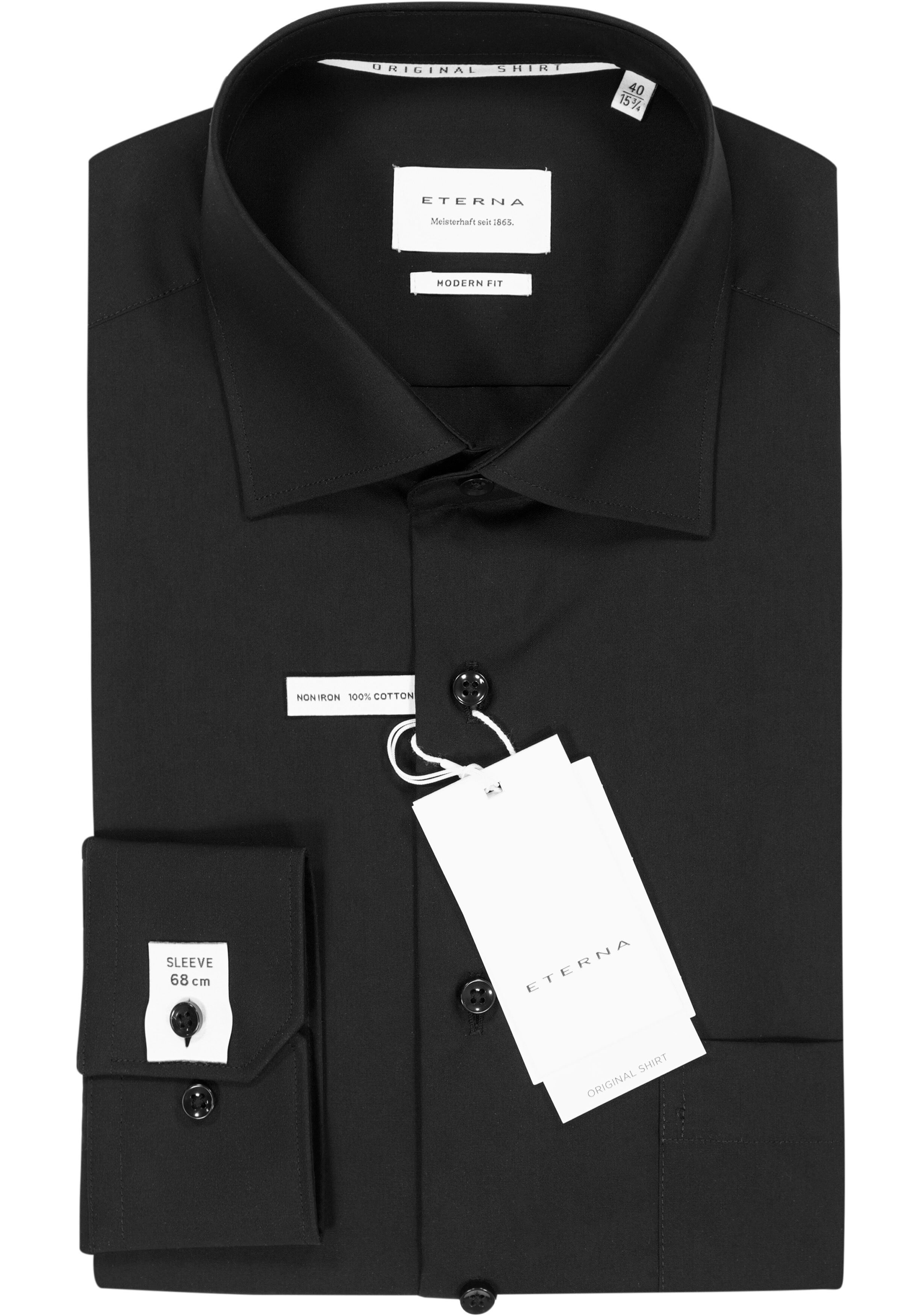 ETERNA modern fit overhemd mouwlengte 7, popeline, zwart