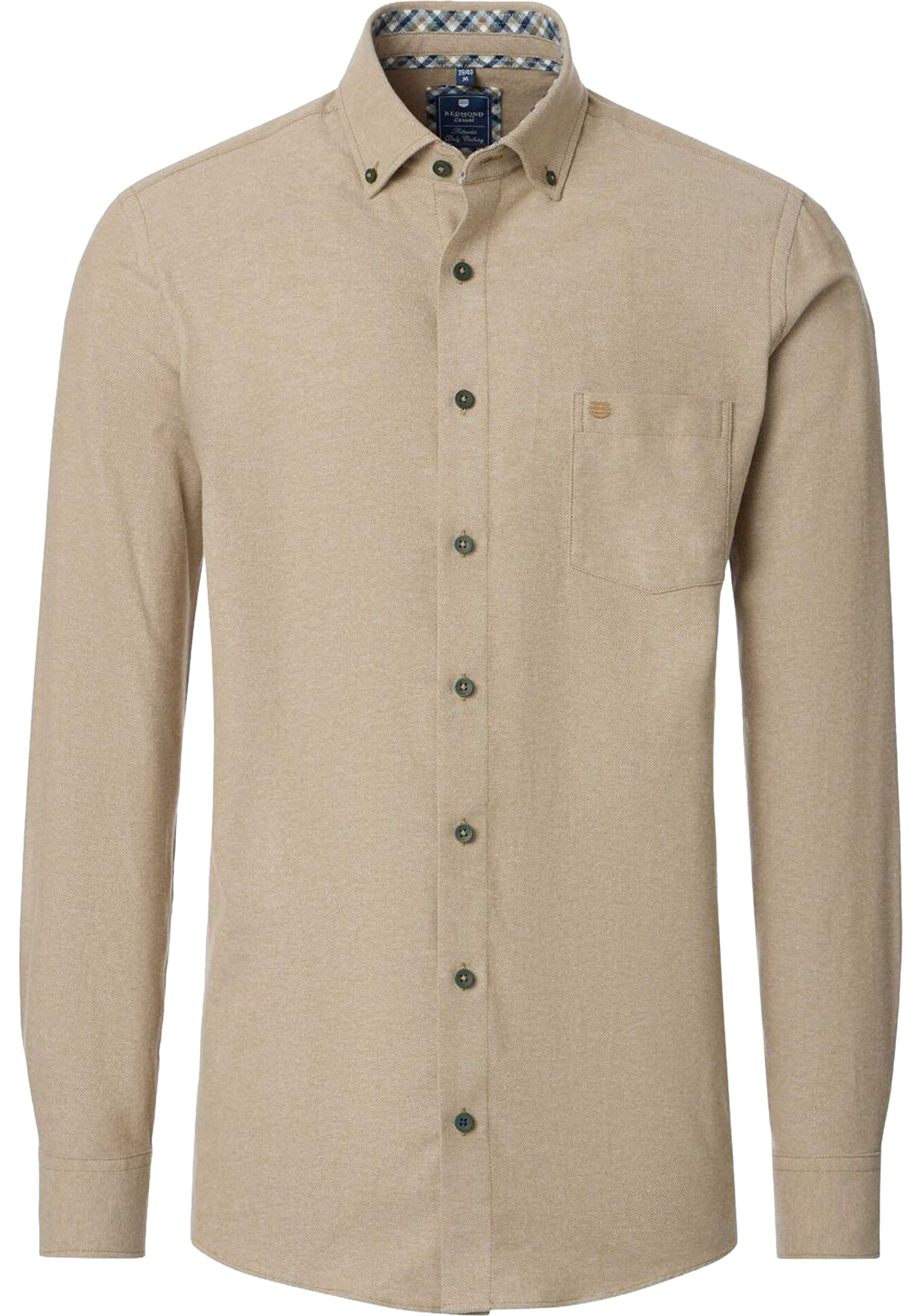 Redmond comfort fit overhemd, flanel, beige