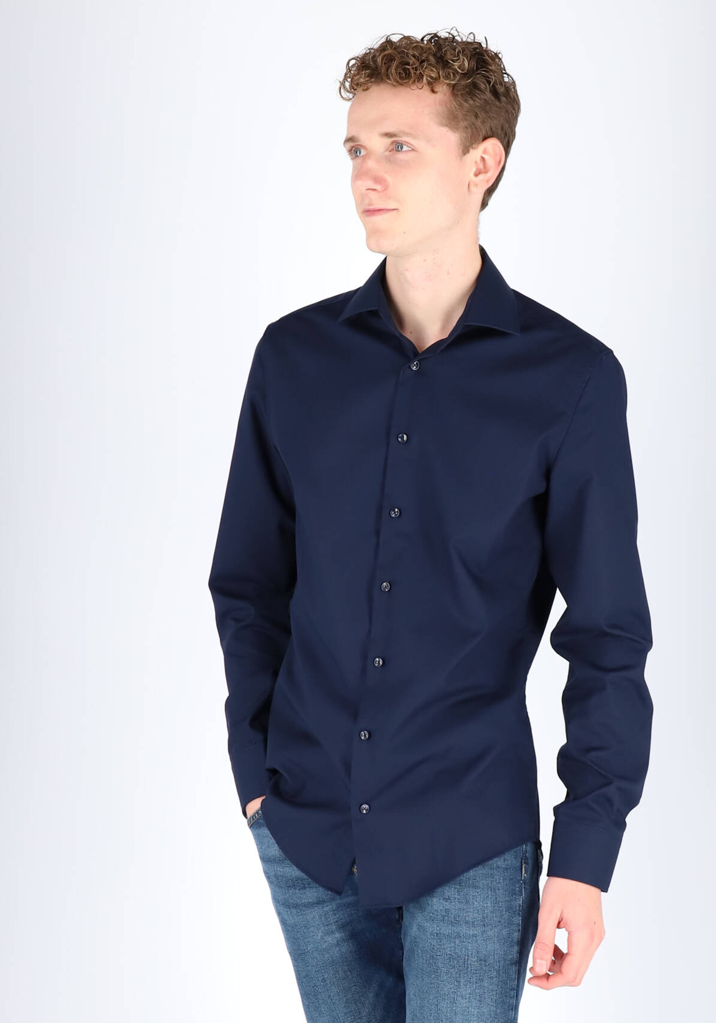 Seidensticker slim fit overhemd, donkerblauw
