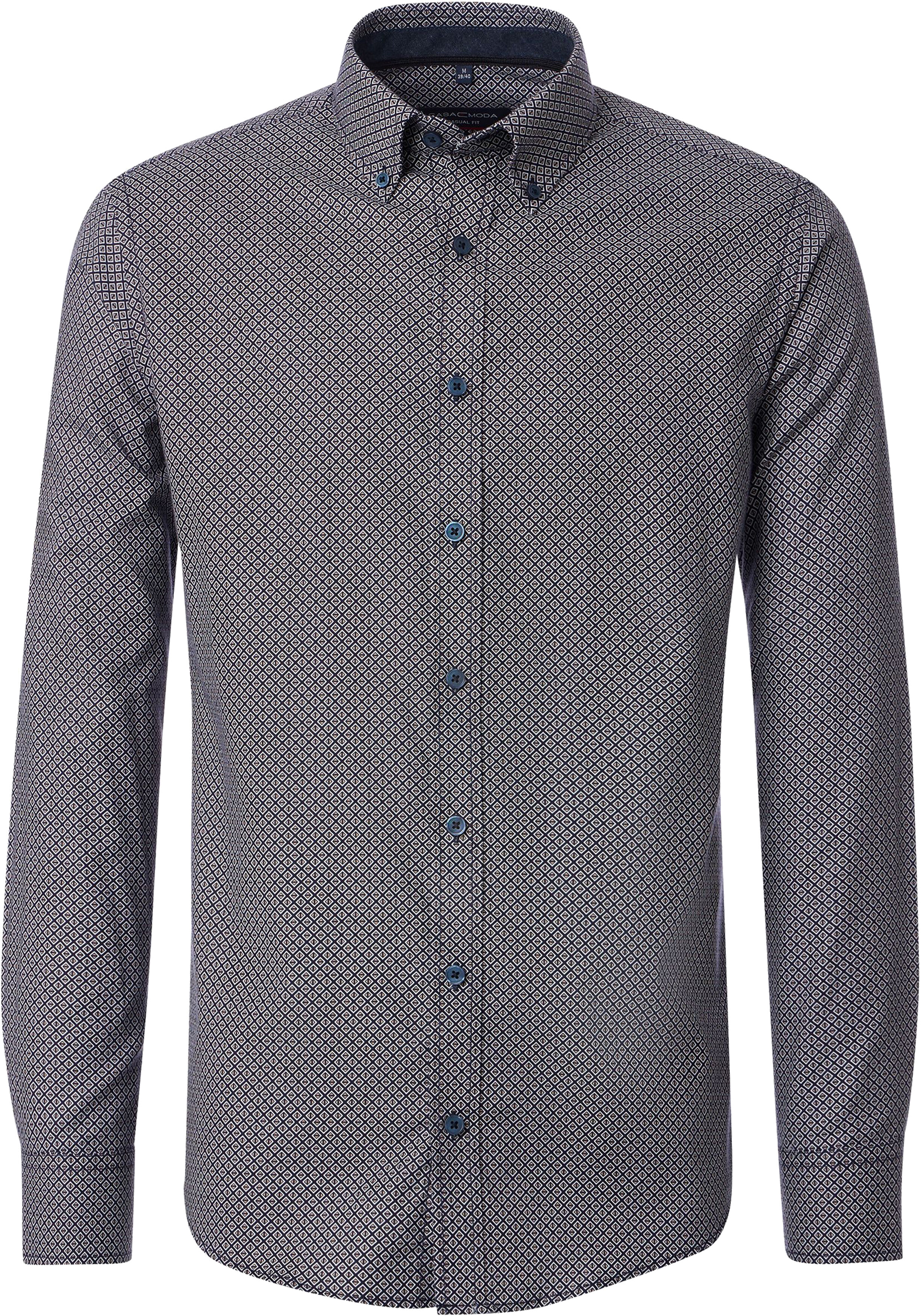CASA MODA Sport casual fit overhemd, twill, blauw met wit en bruin dessin