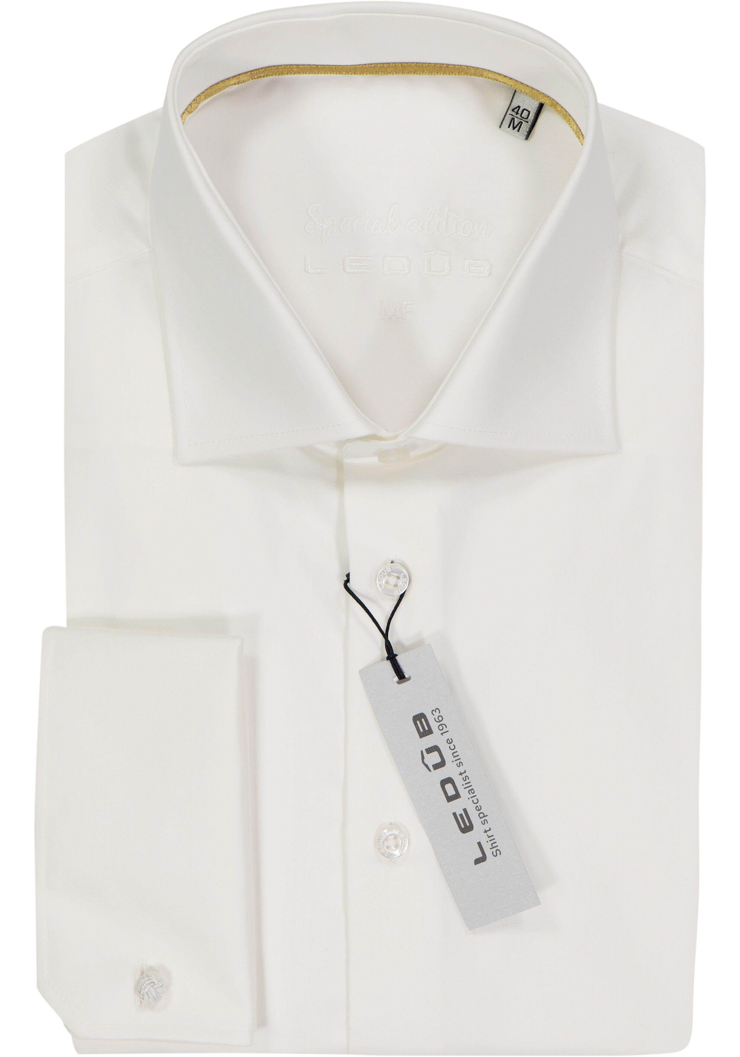 Ledub modern fit overhemd, dubbele manchet, beige twill 