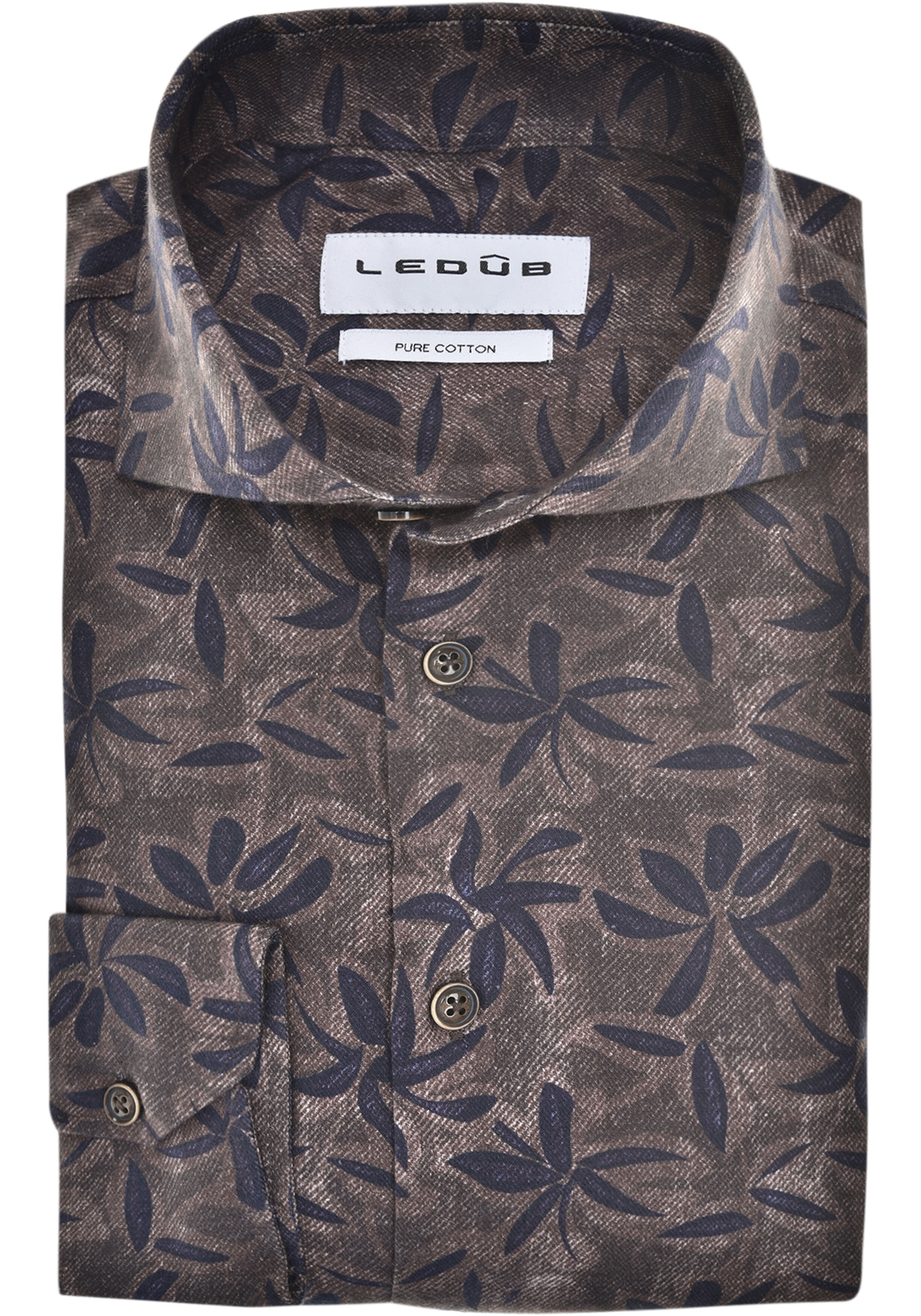 Ledub modern fit overhemd, flanel, bruin met blauw en groen dessin