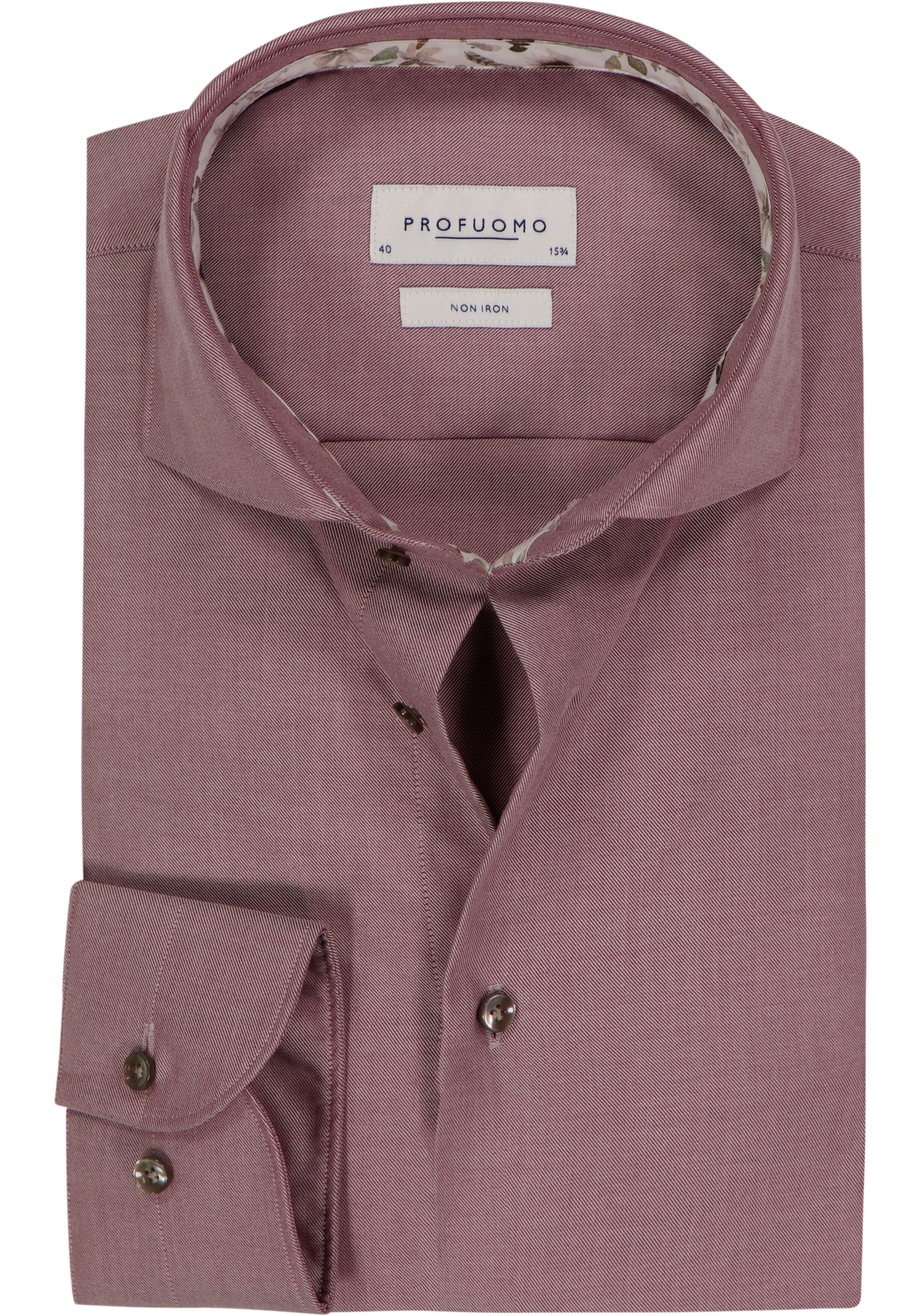Profuomo slim fit heren overhemd, twill, donkerrood melange