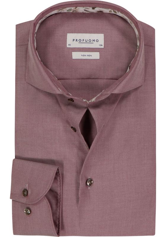 Profuomo slim fit heren overhemd, twill, donkerrood melange Profuomo slim fit heren overhemd, twill, donkerrood melange
