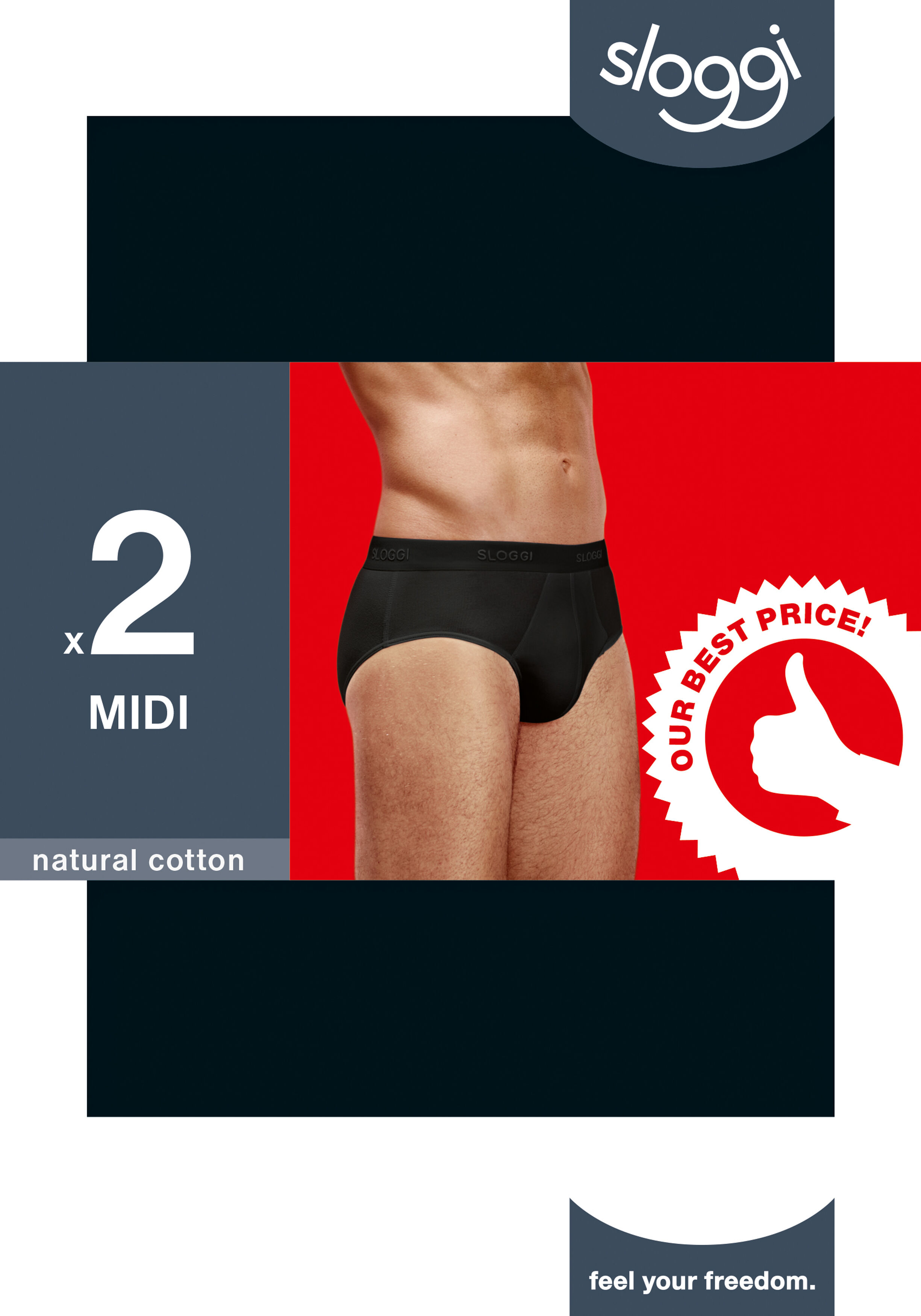 Sloggi Men 24/7 Midi, heren slips (2-pack), zwart