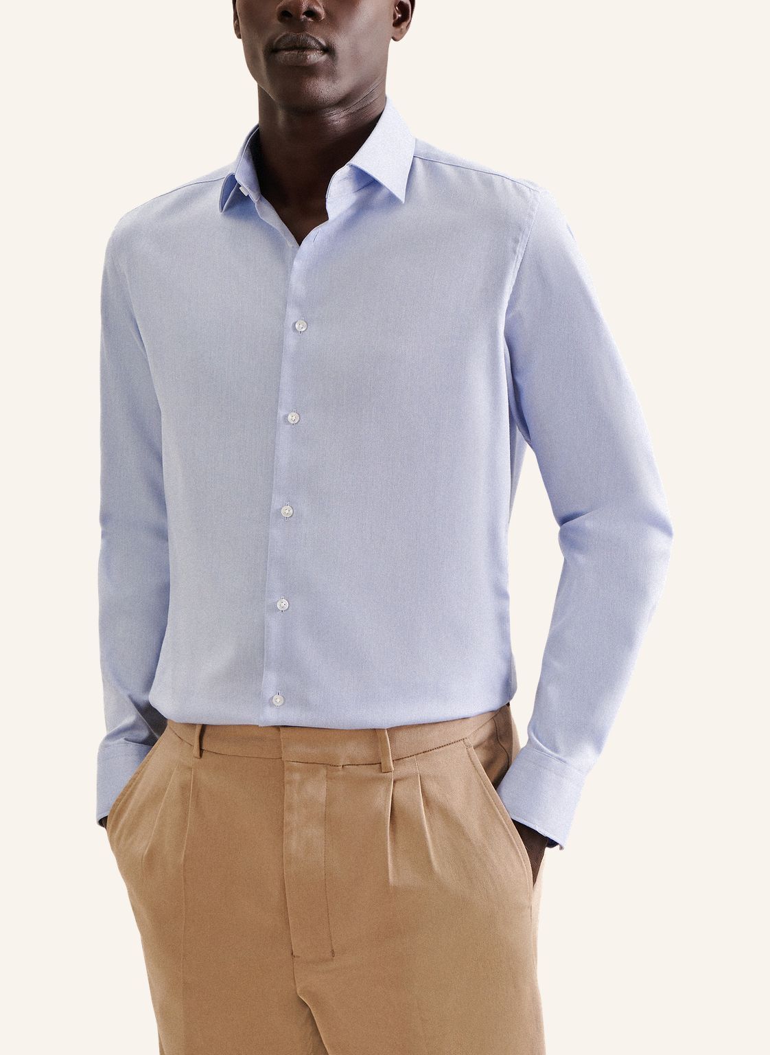 Seidensticker slim fit overhemd, mouwlengte 7, popeline, blauw