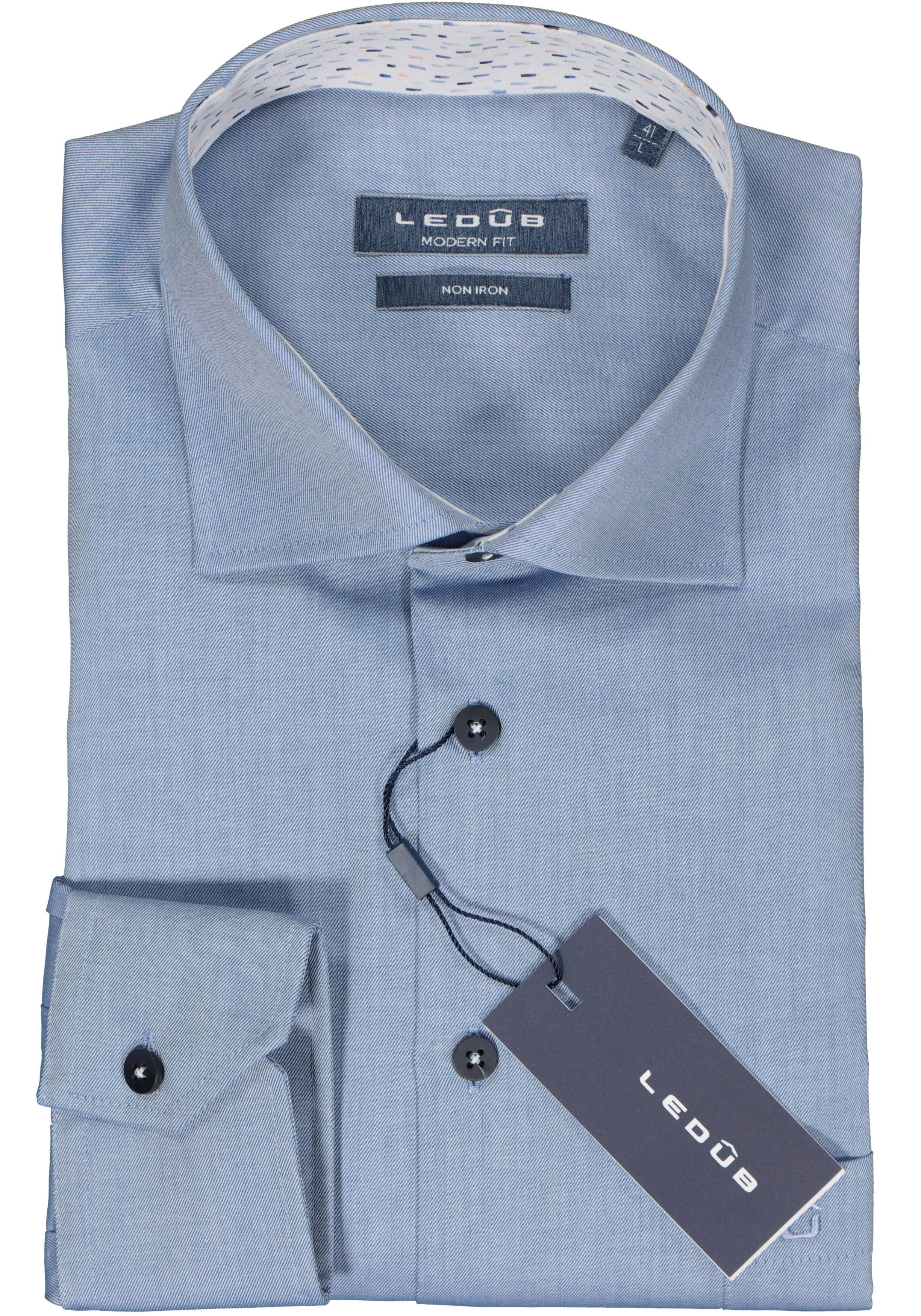Ledub modern fit overhemd, twill, middenblauw