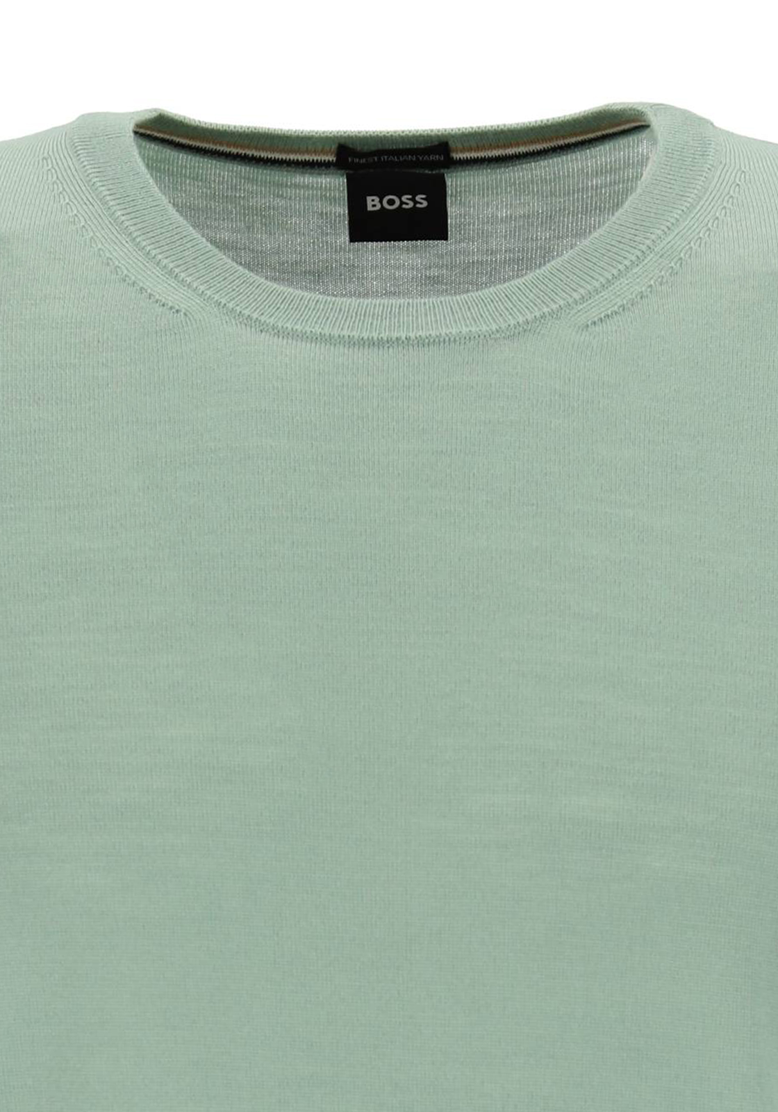 BOSS Leno slim fit trui wol, heren pullover middeldik O-hals, groen BOSS Leno slim fit trui wol, heren pullover middeldik O-hals, groen