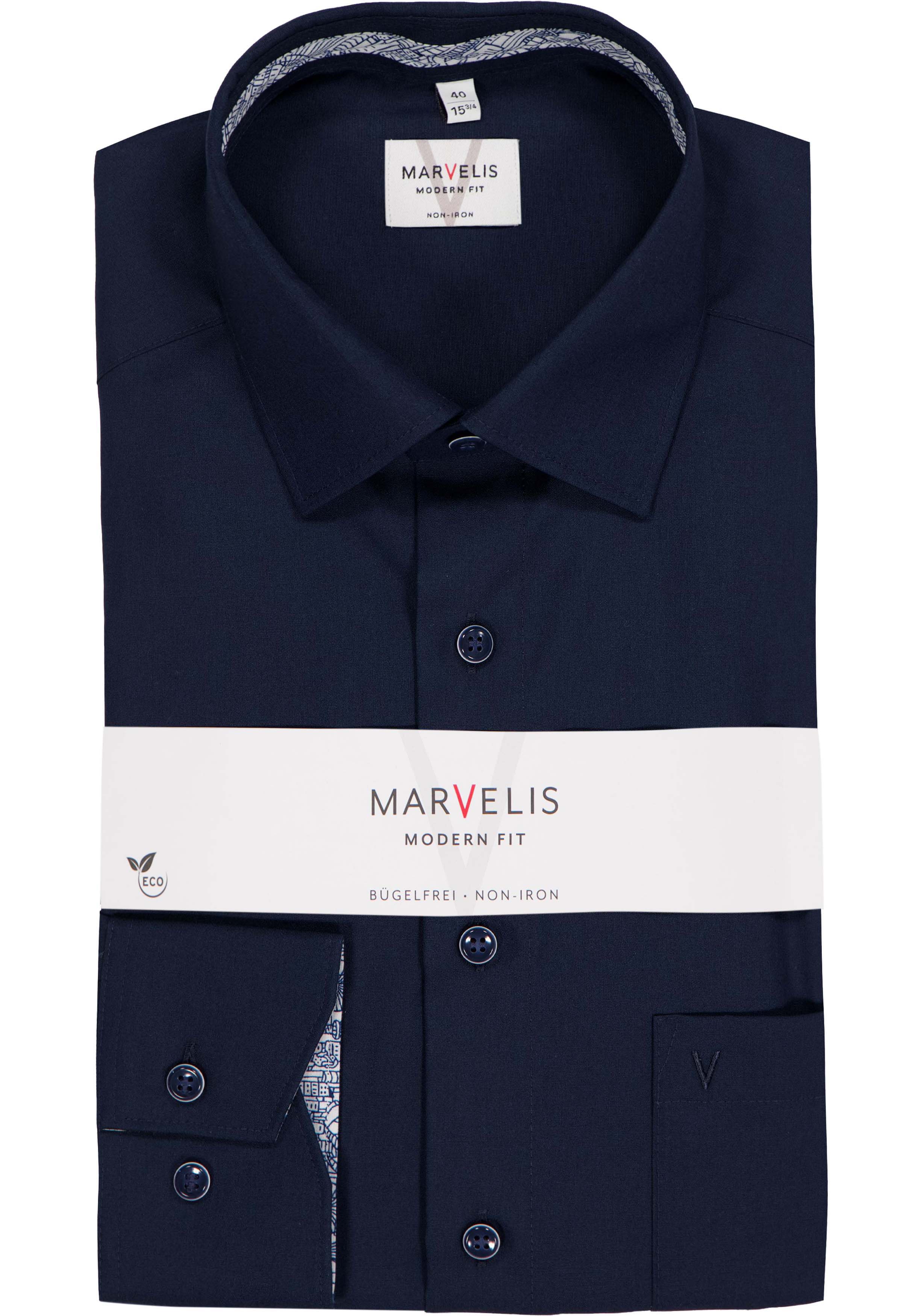 MARVELIS modern fit overhemd, popeline, donkerblauw