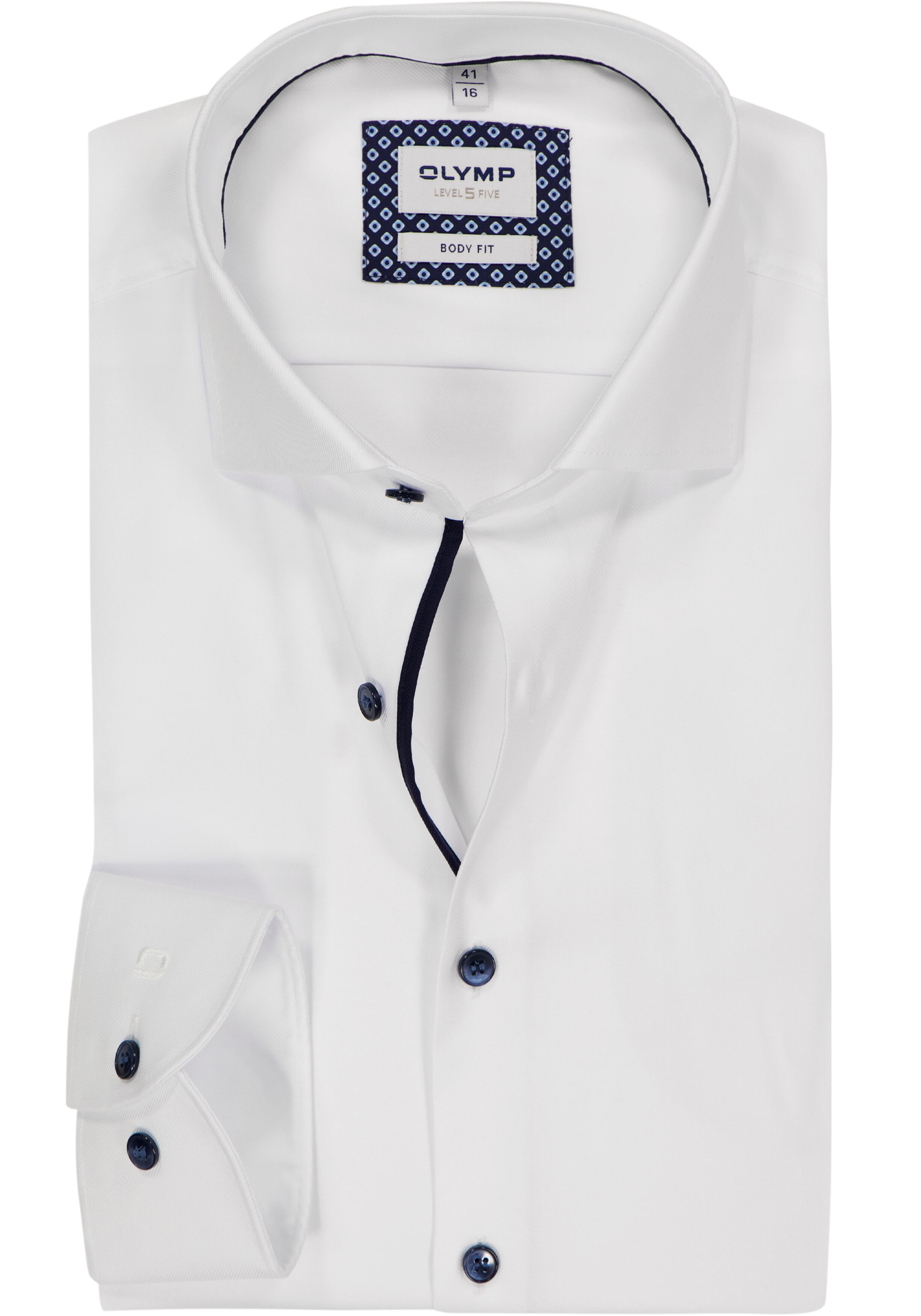 OLYMP Level 5 body fit overhemd, mouwlengte 7, twill, wit
