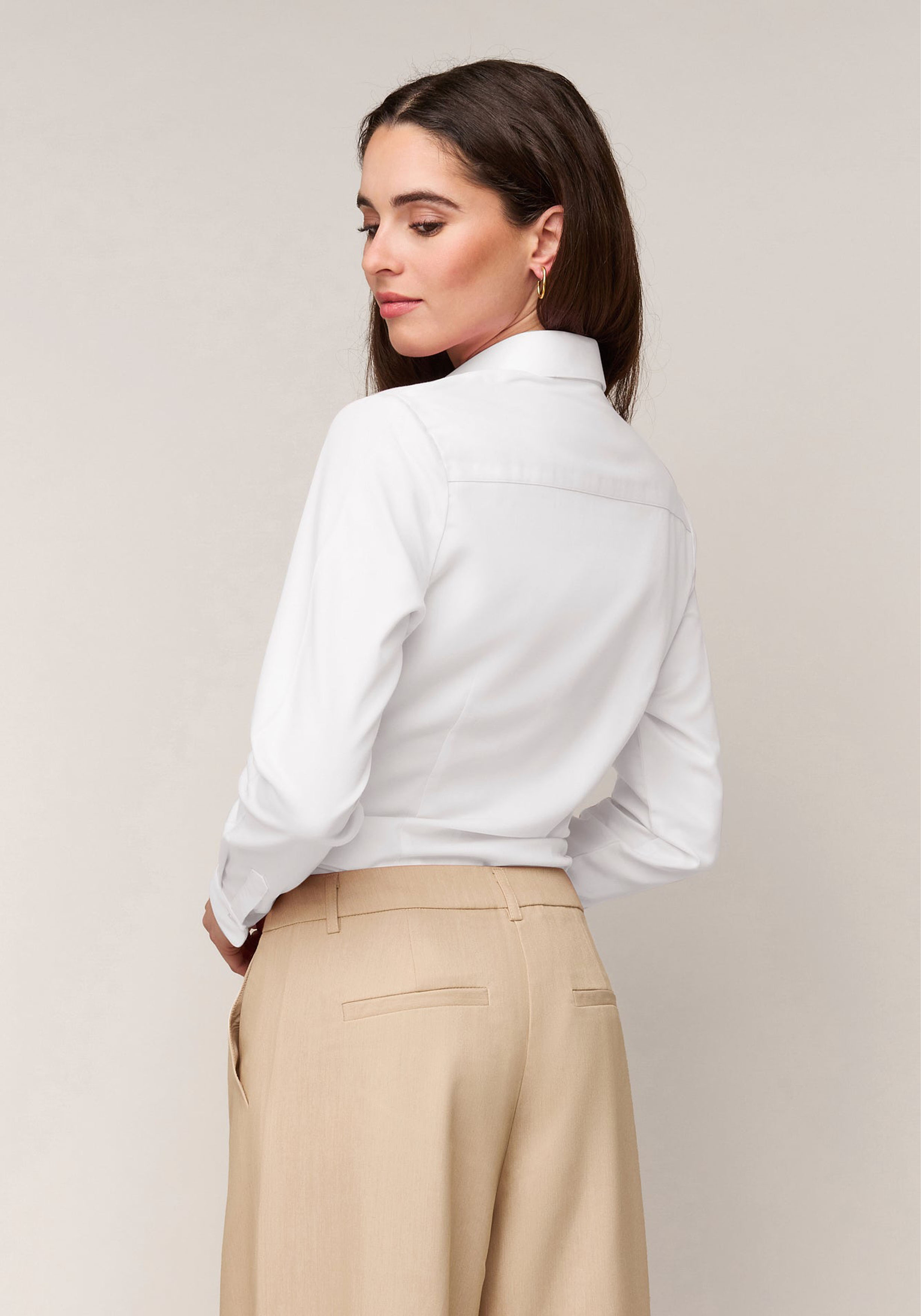 Vander Amsterdam damesblouse slim fit dubbele manchet, twill, wit