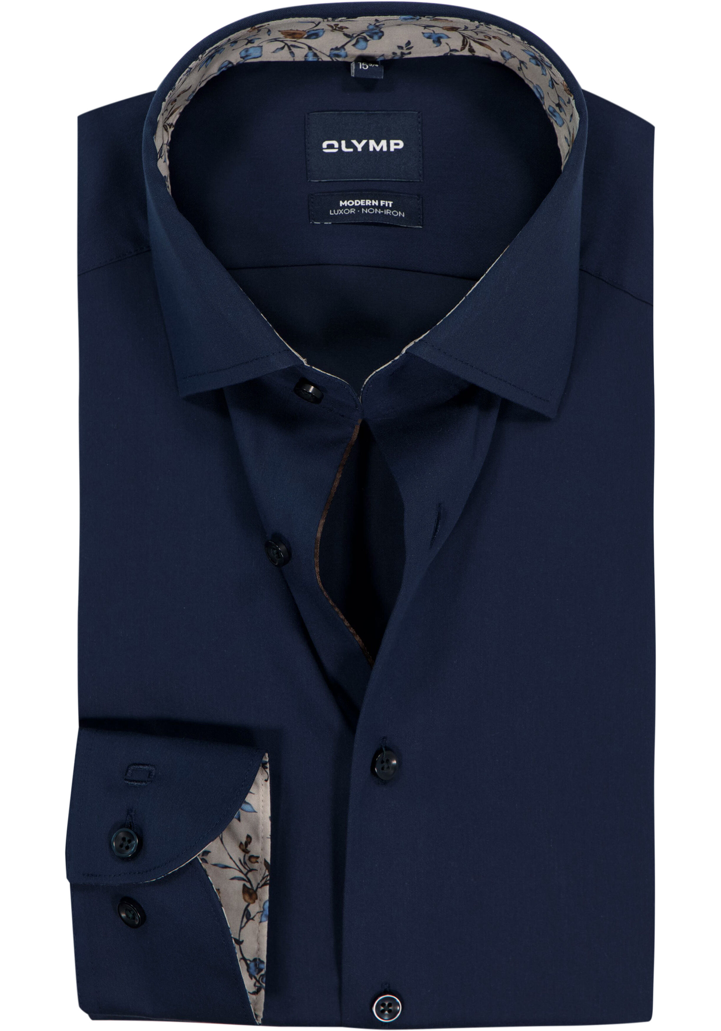 OLYMP Luxor modern fit overhemd, twill, marine blauw