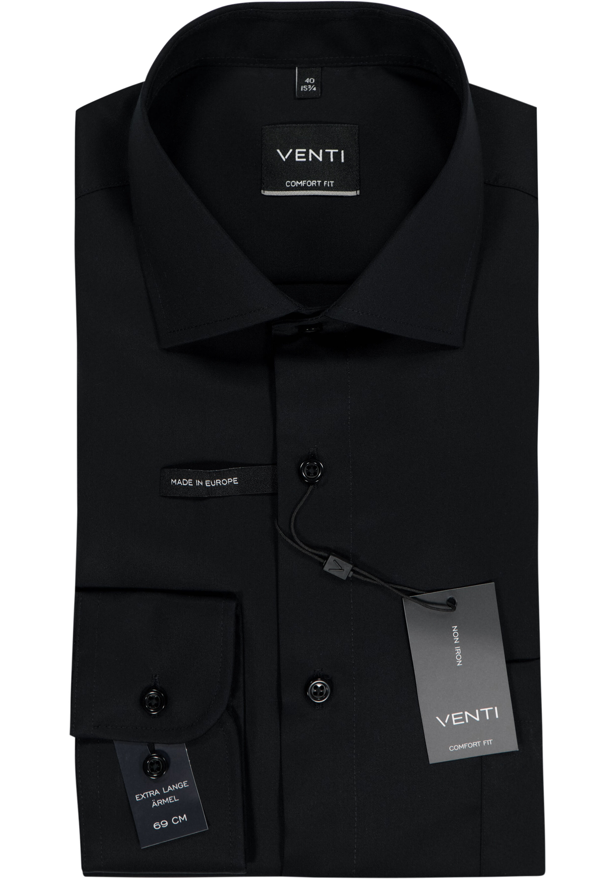 VENTI CASA MODA comfort fit overhemd, mouwlengte 7, structuur, zwart