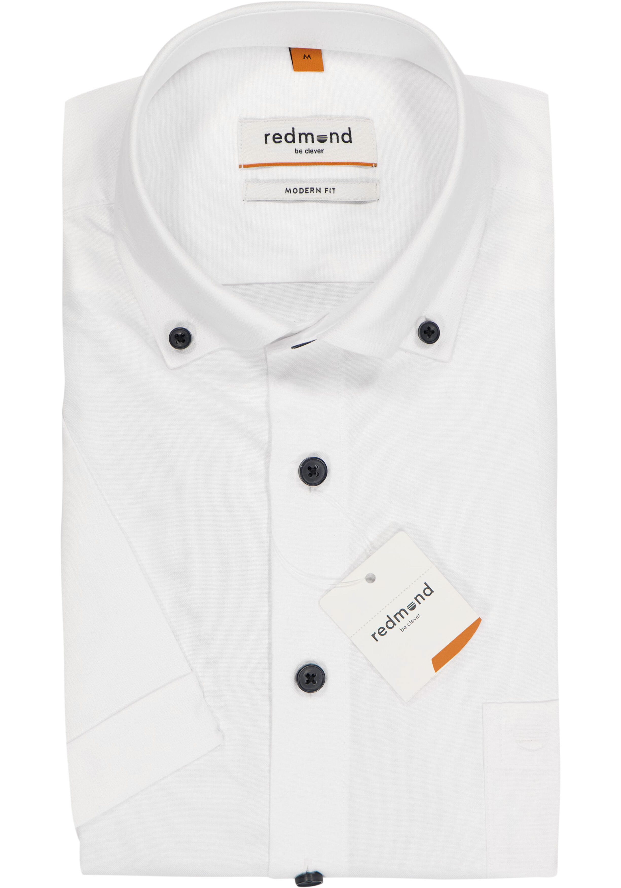 Redmond modern fit overhemd, korte mouw, Oxford, wit