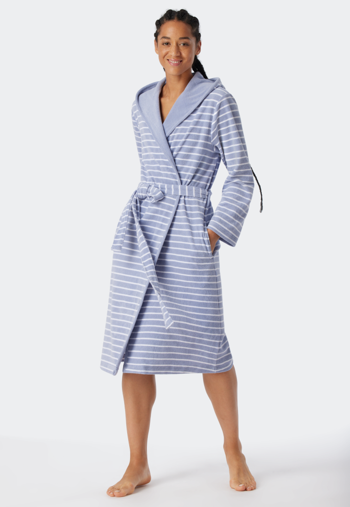 SCHIESSER dames Feather Terry Badjas, dames badjas, grijs gestreept