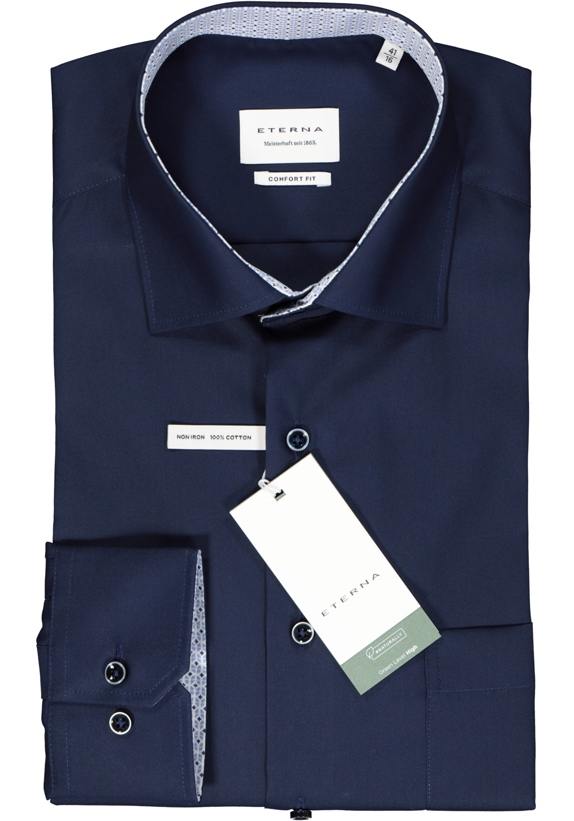 2-4067159269463_eterna-overhemd_HR ETERNA comfort fit overhemd, popeline, donkerblauw (contrast)