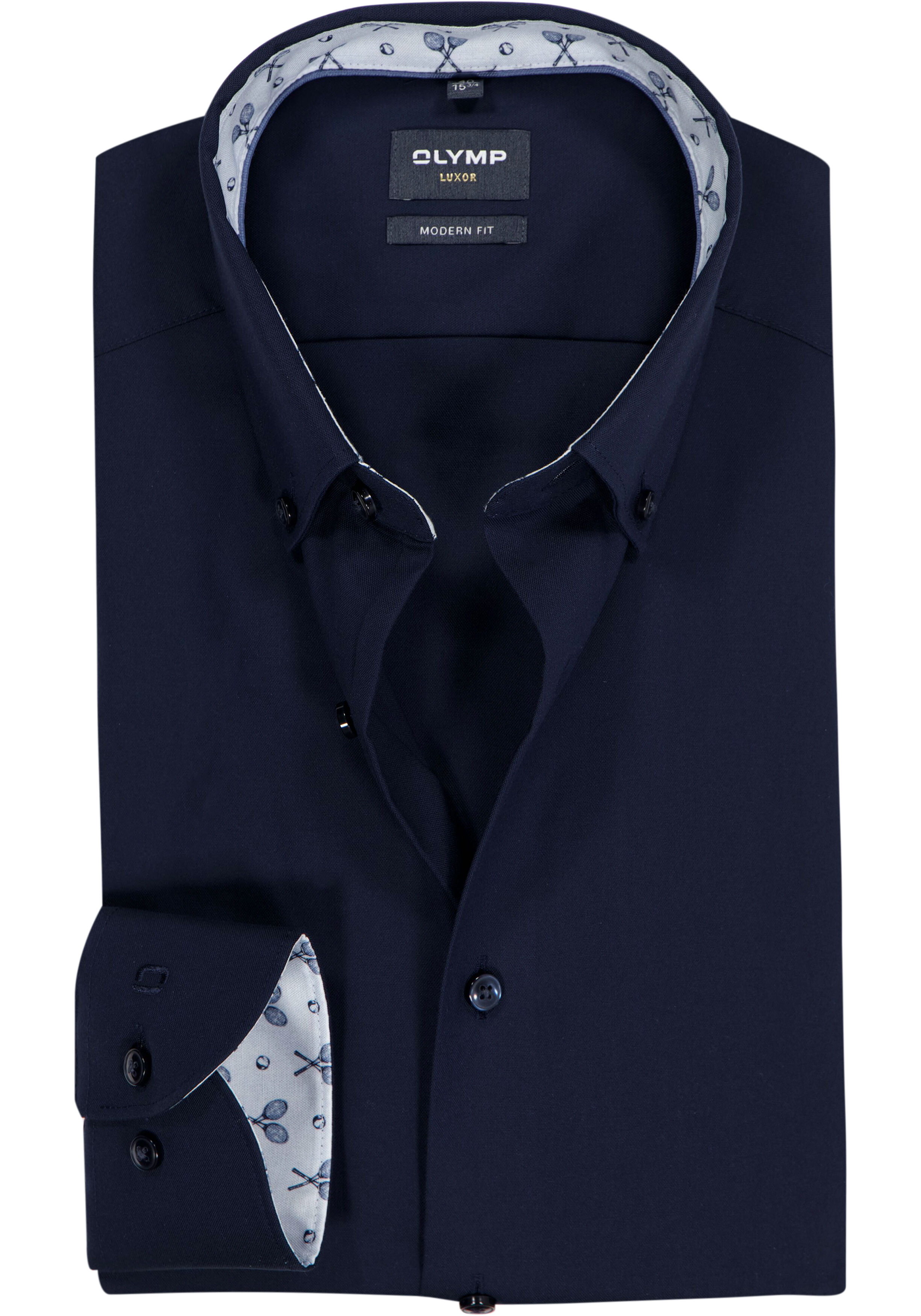 OLYMP Luxor modern fit overhemd, pinpoint, marine blauw