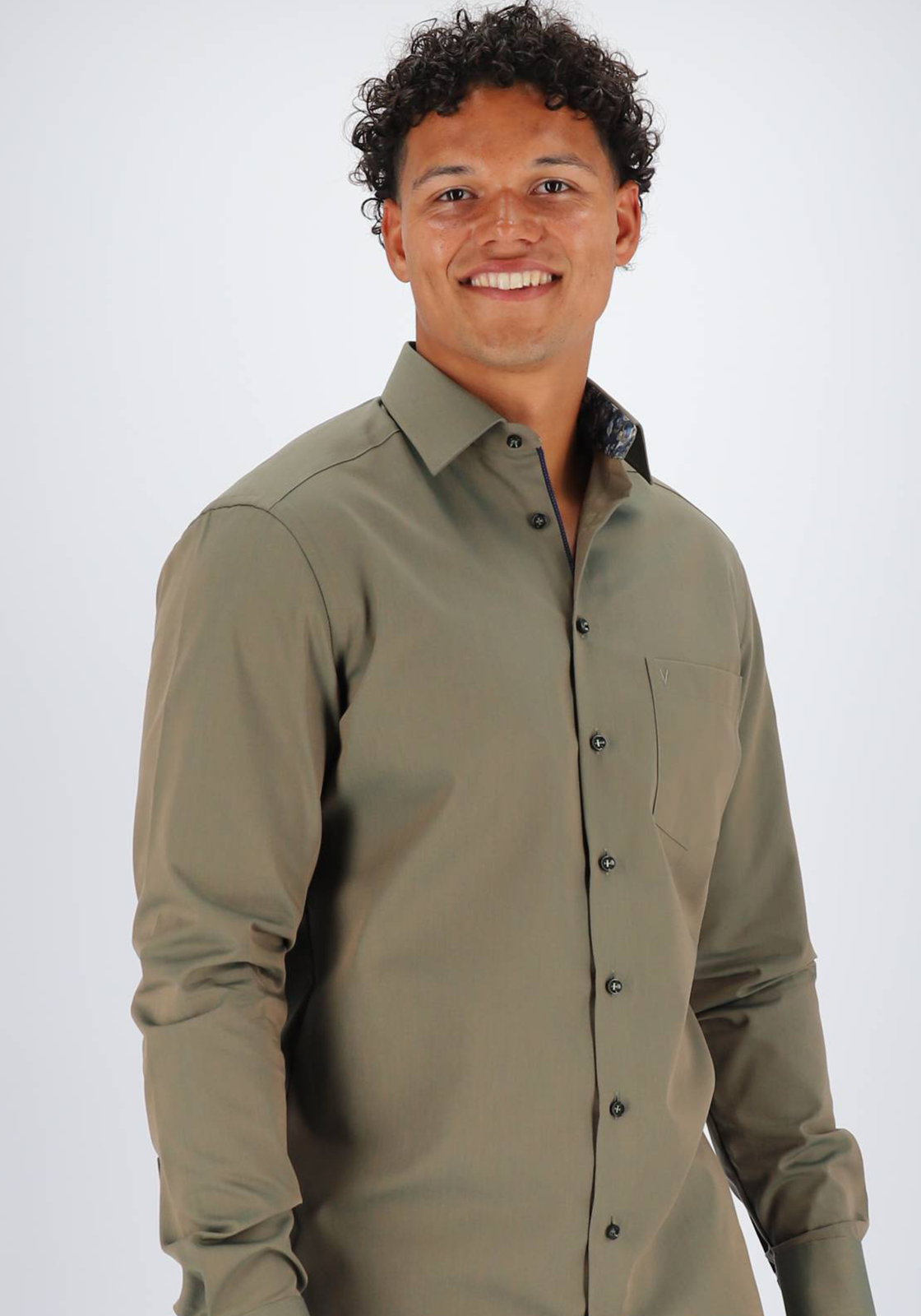 MARVELIS modern fit overhemd, mouwlengte 7, popeline, olijfgroen MARVELIS modern fit overhemd, mouwlengte 7, popeline, olijfgroen