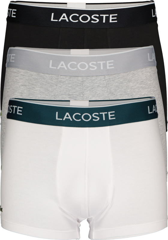 Lacoste Boxer Trunks (3-pack), heren boxers kort, zwart, wit en grijs Lacoste Boxer Trunks (3-pack), heren boxers kort, zwart, wit en grijs