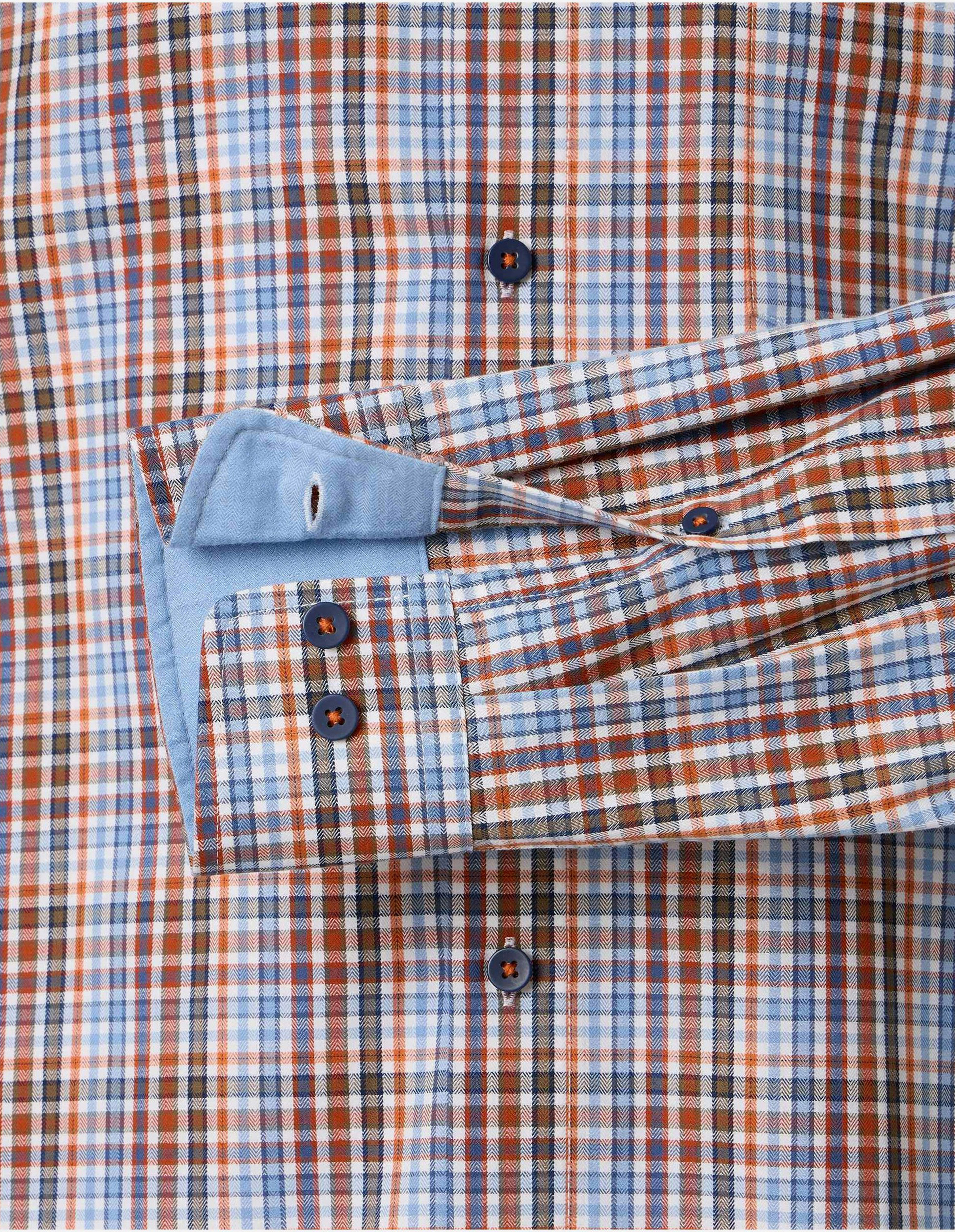 Redmond comfort fit overhemd, twill, bruin, blauw, oranje en wit geruit