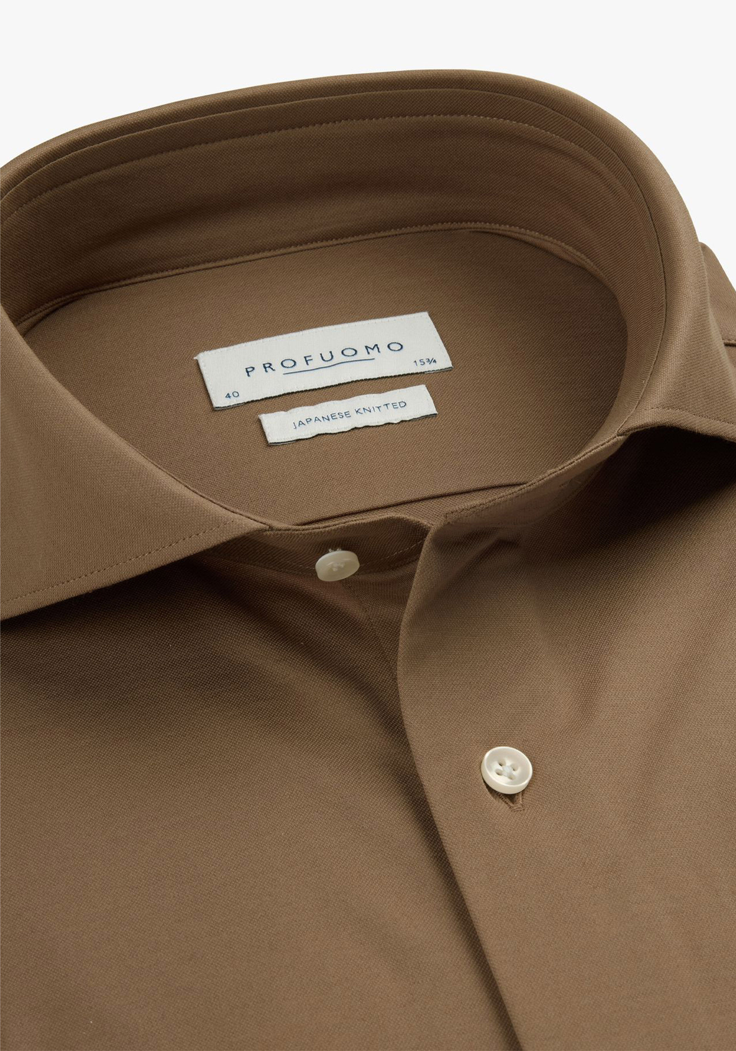 Profuomo slim fit heren overhemd, jersey, camel