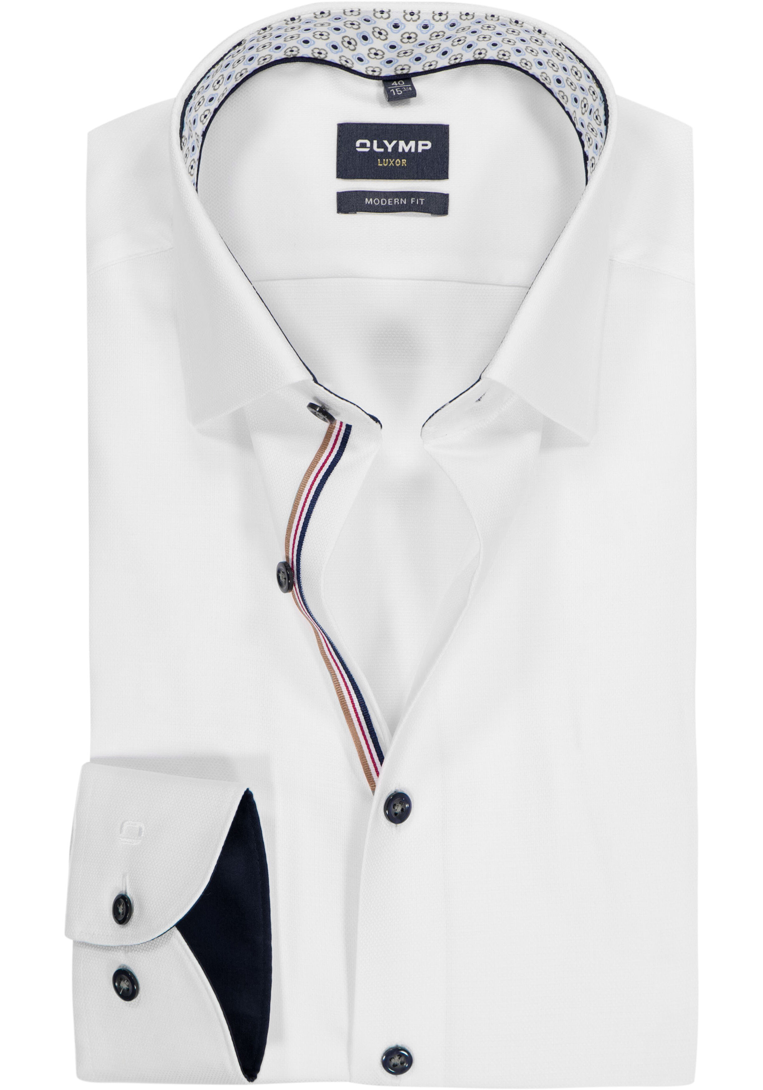OLYMP Luxor modern fit overhemd, mouwlengte 7, structuur, wit