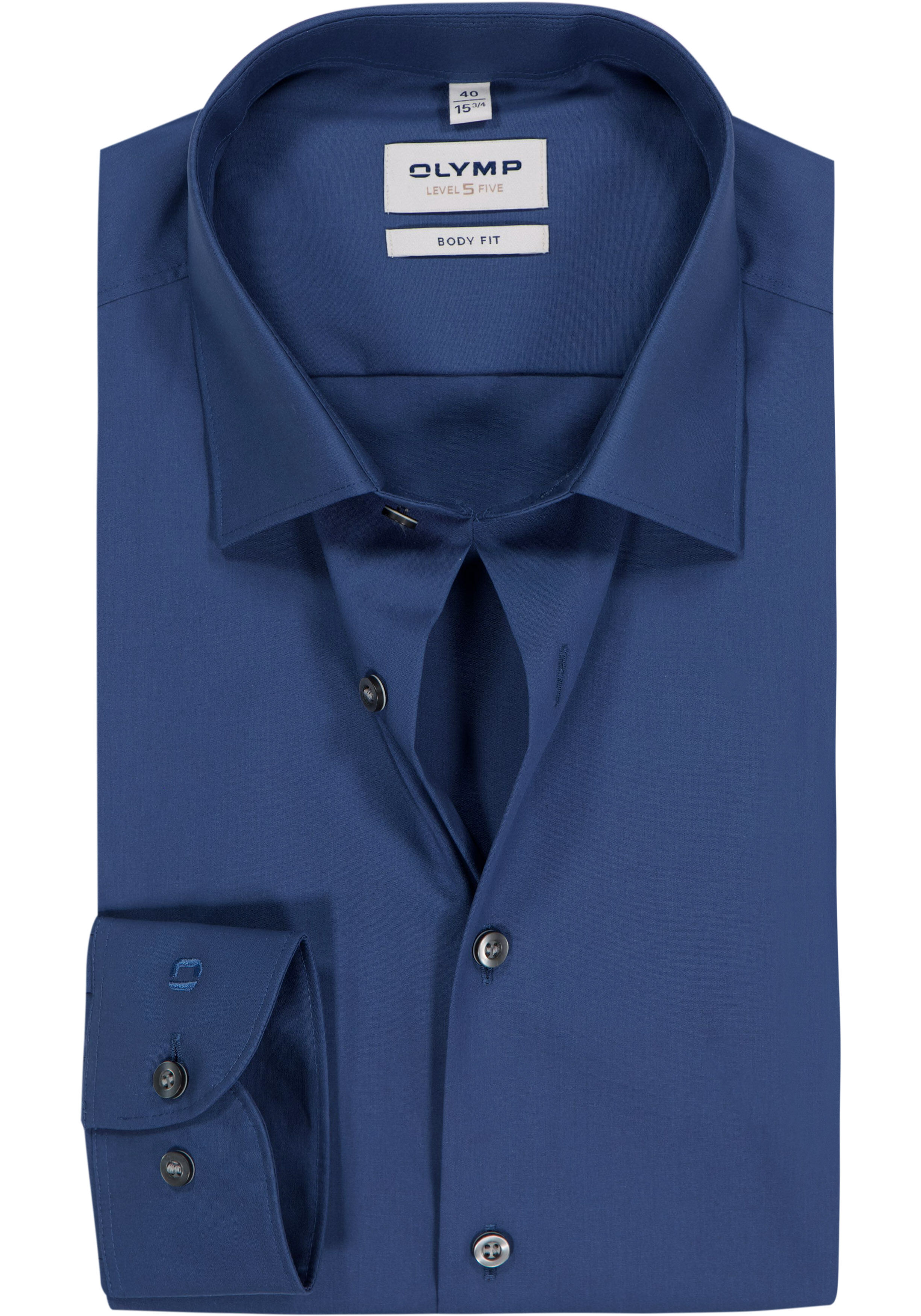 OLYMP Level 5 body fit overhemd, rook blauw