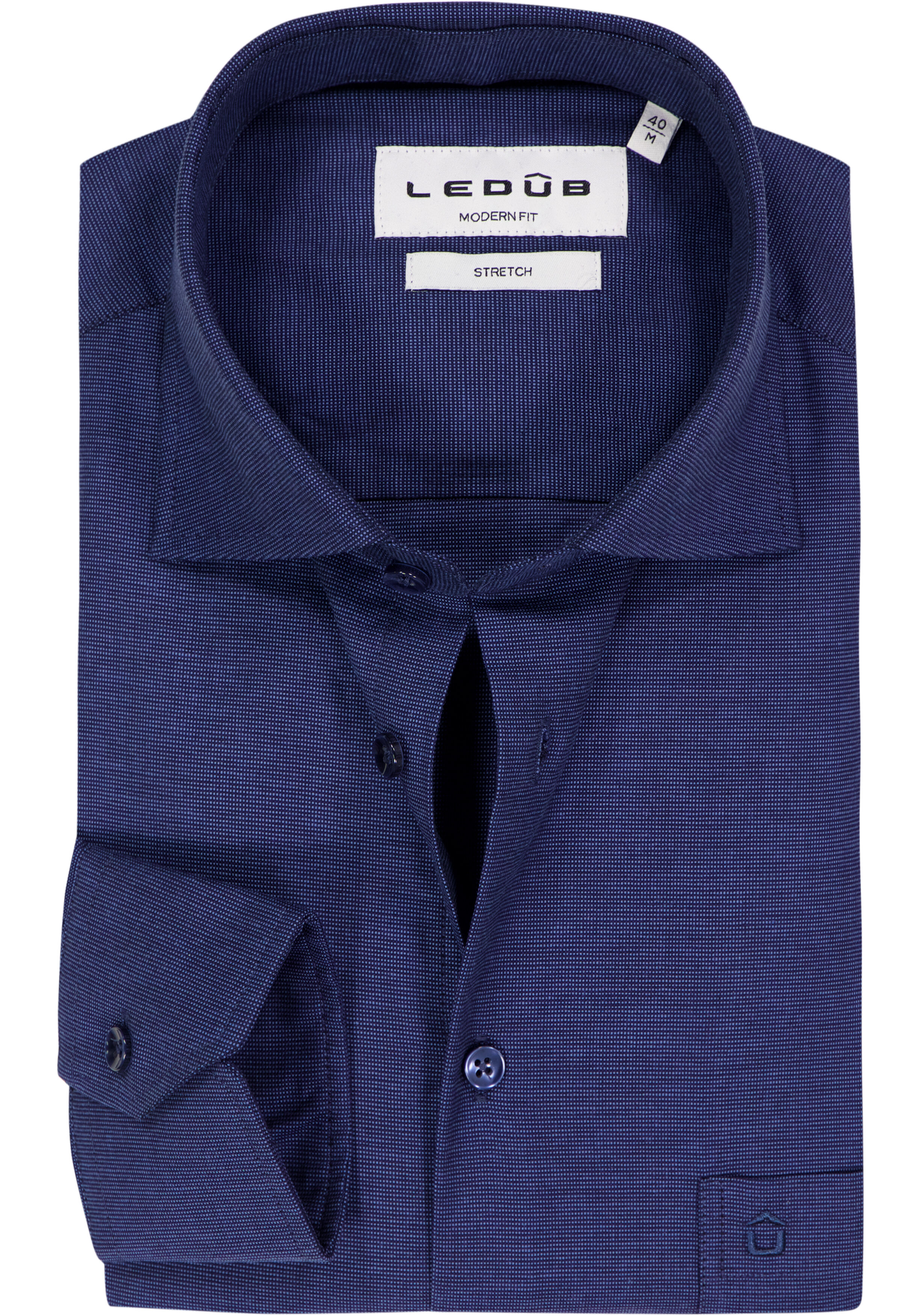 Ledub modern fit overhemd, popeline, middenblauw